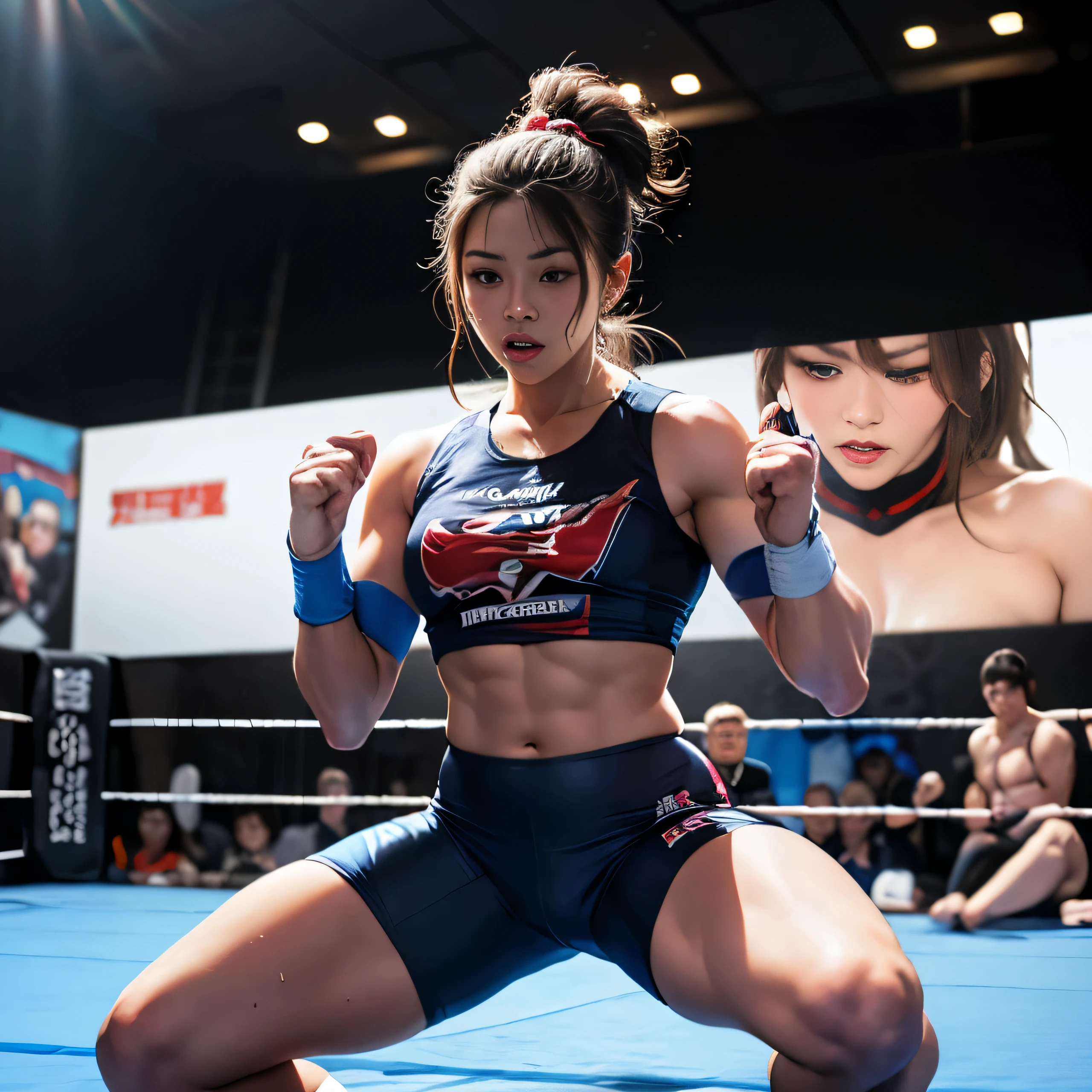 (highest quality,4k,8K,High resolution,masterpiece:1.2),Super detailed,(realistic,photorealistic,photo-realistic:1.37),Japanの***,wrestler,young,apprentice, During practice,squat,sweating,T-shirt,sportswear,fitness,energy,strength, decide,intense,dedication,intense concentration,traditional dojo setting,shiny wrestling ring,wrestling belt,dynamic lighting,dramatic shadow,action packed scenes,colorful spotlight,Explosive movement,exciting excitement,sports,physicality,bright colors,sharp details,lively look,powerful pose,muscular physique,confident gaze,intense decide,authentic wrestling moves,authentic wrestling costumes,delicate features,Japan&#39;unique beauty,Ninja-inspired face paint,tatami,basics of discipline,strong bond with fellow wrestlers,support trainer.