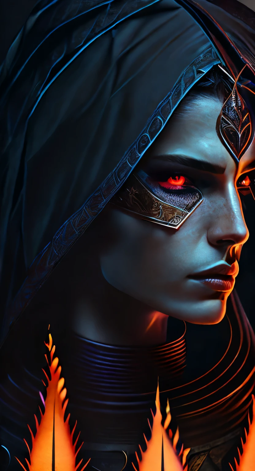 Um retrato incrivelmente realista e conceitual de um assassino sombrio e sombrio, shrouded in mist and darkness. Its smoky, ethereal form merges perfectly with the shadows, creating a strange, otherworldly presence. His piercing, crimson eyes reveal his deadly intent, embodying the essence of stealth and deception. Esta illustration cativante mostra magistralmente o design inovador desta assassina nunca antes vista, bringing its allure and enigmatic nature to life in a cinematic photo-like quality. The dark fantasy setting enhances the overall atmosphere of the artwork., illustration, cinema, foto, fantasia sombria, arte conceitual