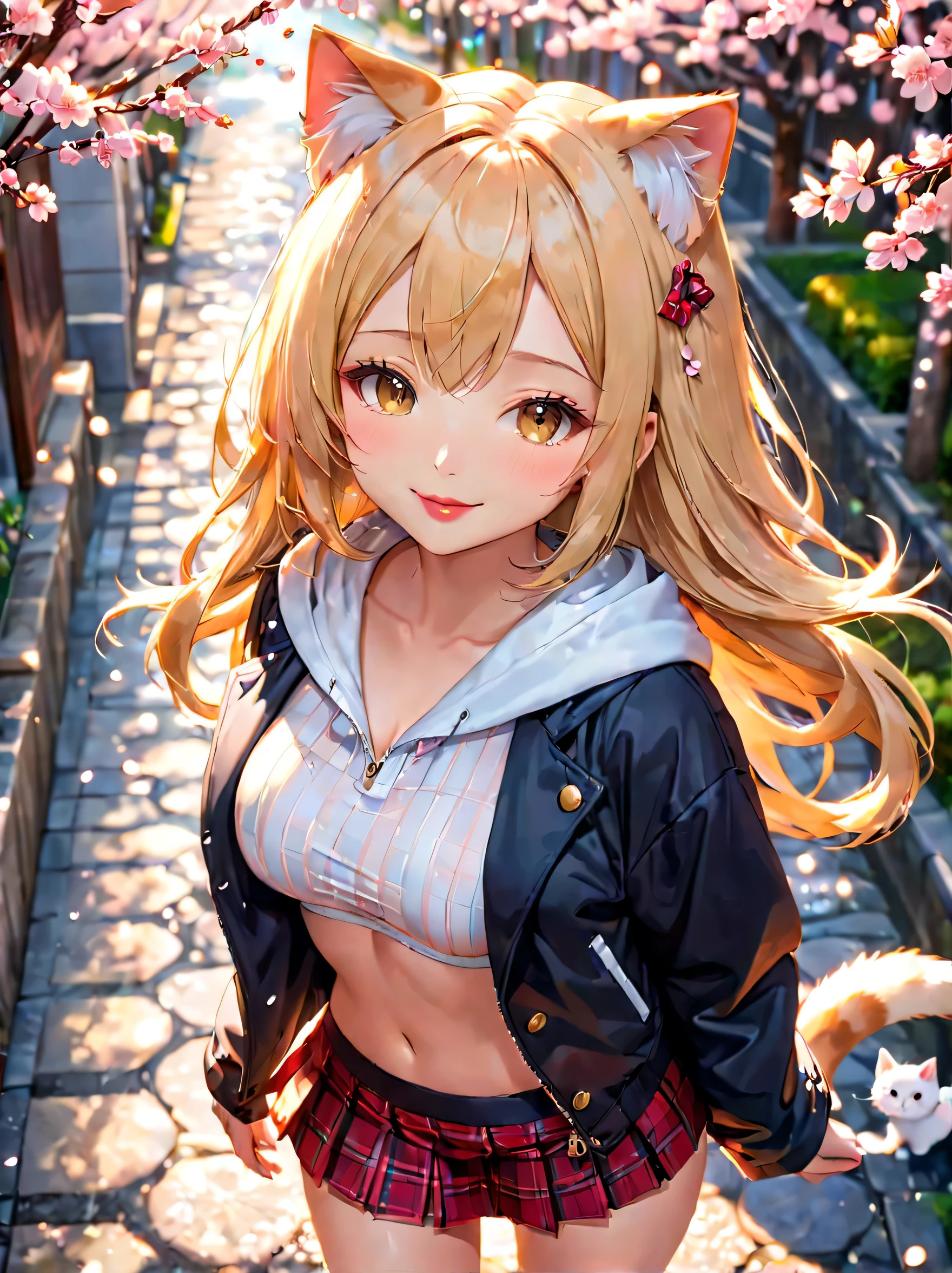 (8k、masterpiece、Highest quality、Highest Level、Best image quality、Flying debris、Intricate details、High resolution、Depth Field、Natural light、Professional Lighting)、(Girly girl)、alone、(cute:1.2)、Very beautiful 20 year old manga girl、(Skin with attention to detail: 1.2)、Photorealistic Anime Girl Rendering、Realistic anime 3D style、Beautiful bright purple long hair、強烈なRed eyes、Strong eye highlights、Very large breasts、Perfect Anatomy、((Cat ear、White jacket、Wearing white lingerie、blue denim mini skirt))、Decorative choker、Metal Accessories、Place your hands behind your back、Beautiful long hair、Crossed bangs、Asymmetrical bangs、Bobcut、Stick out your ears、eyelash、Red eyes、A very mysterious smile、charm、(Sophisticated headphones)、A body made shiny with oil、Mini skirt with lace embellishment、(graffiti:1.3)、put your hands behind your back、Against the wall、When I look through the viewfinder、bracelet、Thigh straps、Tilt your head、blonde、Iris Blue Eyes、(A body made shiny with oil)、Complex clothing、Intricate details、Angle from the feet、Angle from below、Angle looking up from below、
