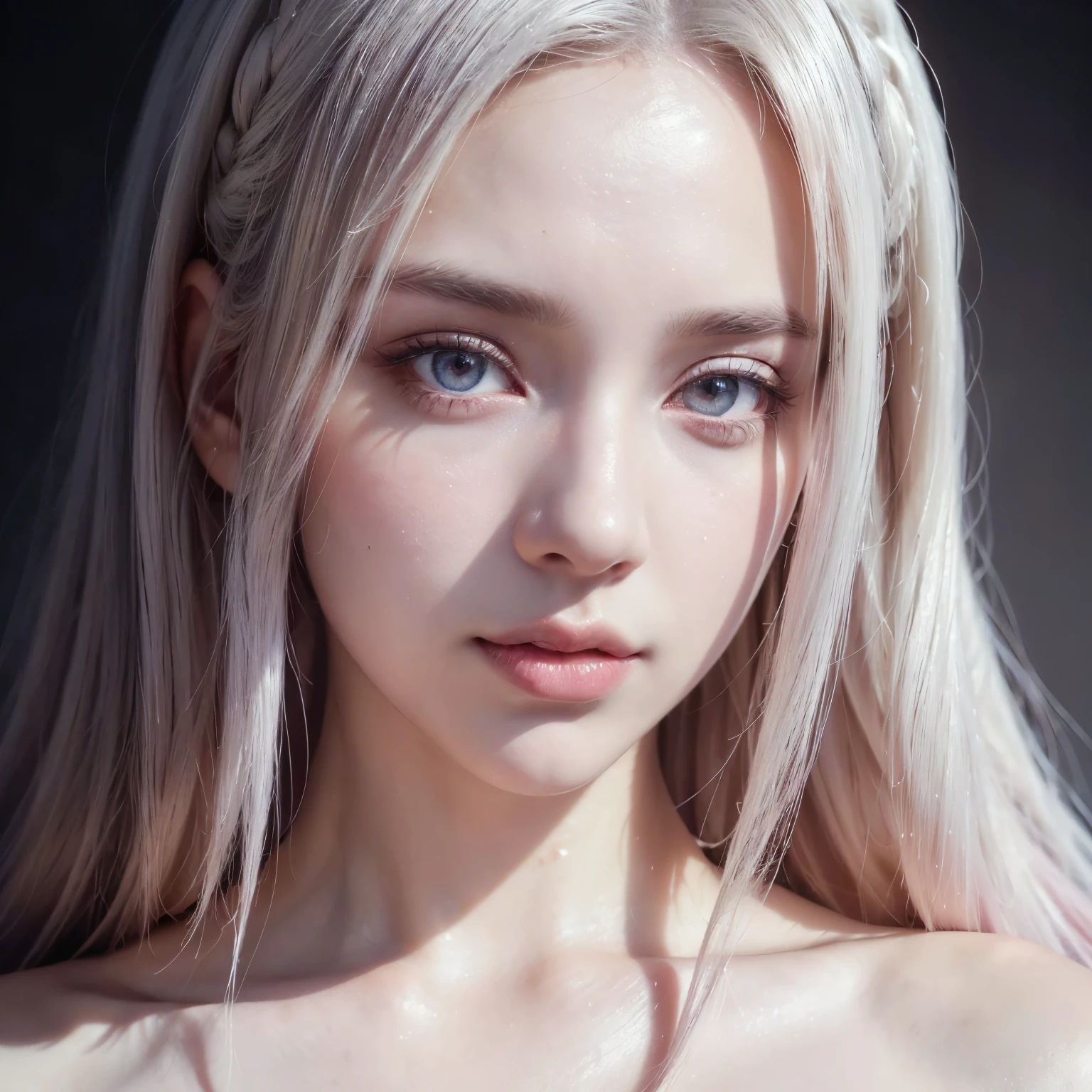 (best quality,4k,8k,highres,masterpiece:1.2),ultra-detailed,(realistic,photorealistic,photo-realistic:1.37),elegant dress, wide, white hair, pink eyes, pink eyes, white hair,illustration,stylized,fashion portrait,vibrant colors,soft lighting