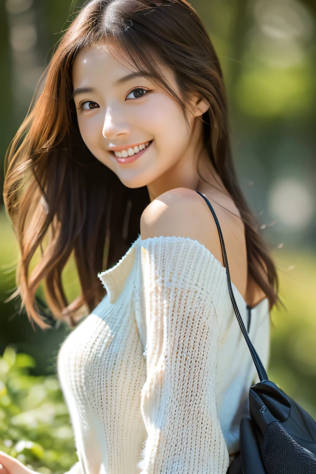 masterpiece, highest quality, Photoreal, Super detailed, finely, High resolution, 8k wallpaper, Professional, Advanced level of detail, Female college student watching soccer, Slender Japan woman, ((facing the front)), detailed clavicle, Medium chest、perfect face, medium long hair, soccer uniform、shorts、gentle smile
