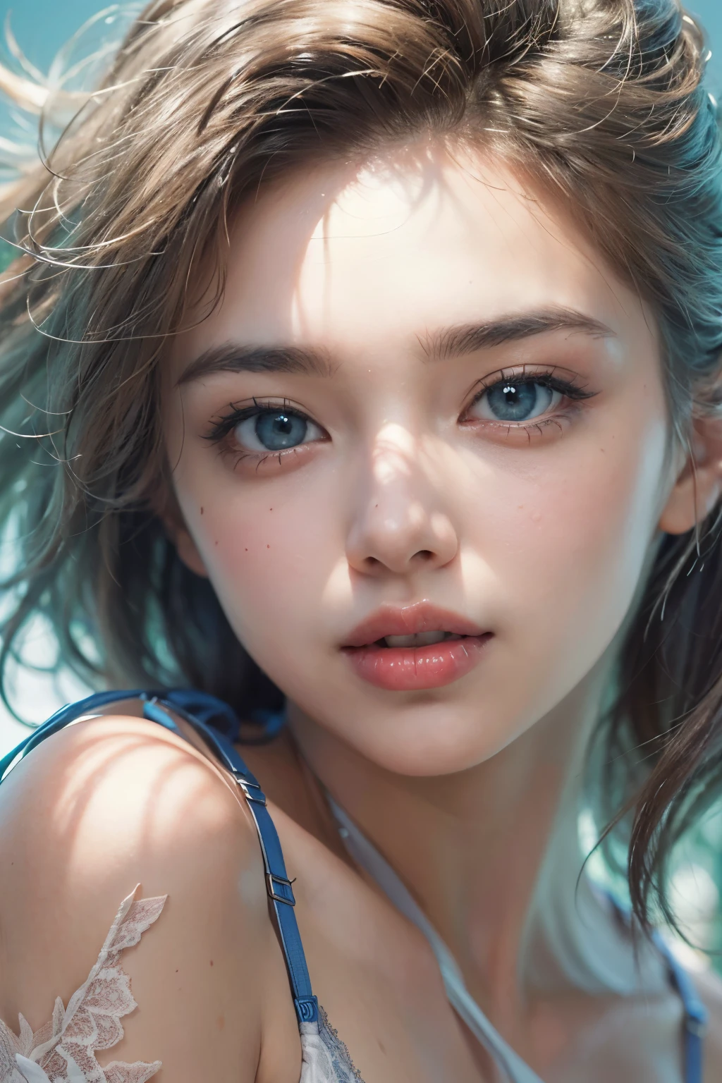 1woman, (Ultra realistic, high res), (highly detailed eyes, highly detailed hair, highly detailed face, highly detailed plump lips), (off shoulder with open breasts), breasts, upper body, caute smile, (best quality:1.4), Raw photo, (realistic, photo-realistic:1.37), professional photography, cinematic light, (fine face: 1.2),fashion model 20 years old, cute, [[[[pure eyes]]]], [[[[closeup]]]], [[[[chest]]]], [[[[neck]]]], [[[[shoulders]]]], perfect eyes, perfect iris, perfect lips, perfect teeth, perfect skin, soft front light, glow, HDR, (muted colors:1.2), Retrato da mulher、white skin、((cabelo Castanho ondas suaves)) Best Blanco Romantico、8k resolution、Frente Illuminada、アメリカの女の子のPortrait、solo、20-year-old、beautiful face、Upper body、medium side cut、beautiful black hair、beautiful little face woman, solo,　black theme,　look at the audience,one woman, It&#39;s real, Wolfsan-6500-V1.3, anime、animeスタイル、beautiful diamond eyes、20 year old american girl、swimsuit、portrait beautiful detailed woman, very detailedな青い顔, Reality, beautiful narrow blue eyes, huge file size, Super detailed, High resolution, very detailed, highest quality, masterpiece, An illustration, very detailed, ticker, Unite, 8K painting wallpaper, fine, fine details, masterpiece, highest quality, Hvery detailed ticker uniform 8K wallpaper, face light movie lighting、cuteブラウス, dark background, oil, masterpiece, diffused soft film lighting, Portrait, highest quality (perfect face:1.4),stunning girl pictures,(8K and、photorealistic:1.25) 、(lip gloss、eyelashes、shiny face、shiny skin、highest quality、超High resolution、Depth of the bounds written、chromatic aberration、caustic road lighting、natural shading、sexy 1girl, Extremely cute, Amazing face and eyes, (Beautiful lovely smile), (extremely detailed beautiful face), bright and shiny lips, (cute bikini:1.3), (very elaborate lace bra:1.5), smooth skin, super beautiful, attractive, (Best Quality:1.4), (hyper quality), (Ultra-detailed), (hyper-realistic, Photorealsitic:1.37), Authentic skin texture, complex details, extremely detailed CG unified 8k wallpaper, RAW Photos, professional photograpy, Cinematic lighting, coast, sea, palm trees,masterpiece, best quality, high quality, High definition, High quality texture, High quality shadow, high detail, beautiful detailed, finely detailed, extremely detailed cg, detailed texture, a realistic representation of the face, realistic, colorful, delicate, Cinematic Light, sidelighting, Lens Flare, Ray tracing, sharp focus, (intrica