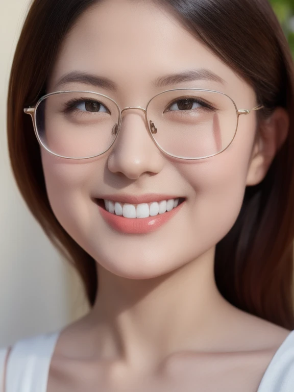 (realistic、masterpiece、Best Quality、8K、highres、high resolution:1.3)、1 glasses girl、smile, Huge breasts、white bikini、pale white skin、looking at viewers、super fine face and eyes、long hair、indoor、 upper body、