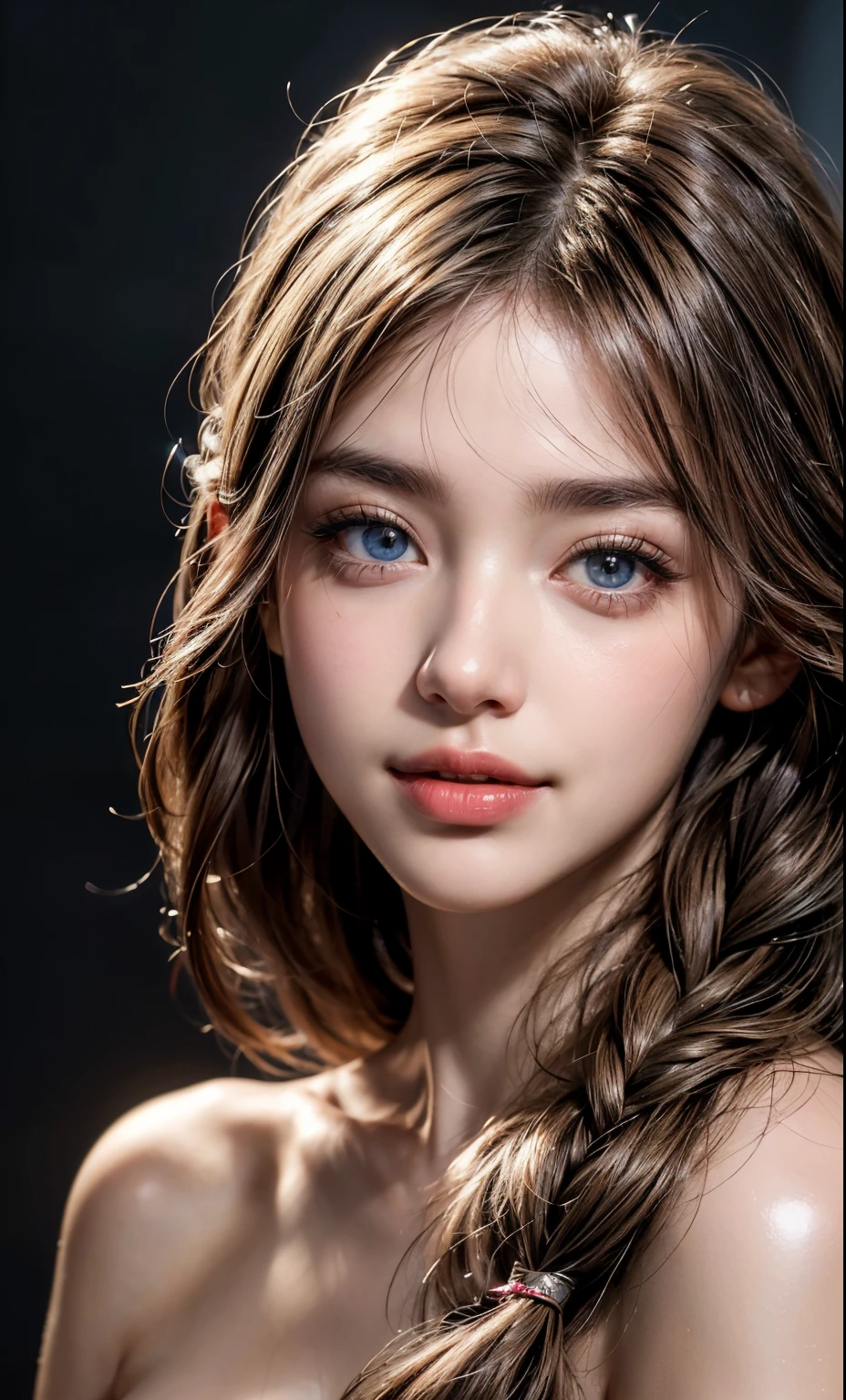 (8k, RAW photo, photorealistic: 1.25), (lip gloss, eyelashes, smiling, bright face, glowing skin, best quality, ultra high resolution, depth of field, chromatic aberration, caustic, wide lighting, natural shading) looking at the viewer with a serene bliss, diffused light, 1woman, (Ultra realistic, high res), (highly detailed eyes, highly detailed hair, highly detailed face, highly detailed plump lips), (off shoulder with open breasts), breasts, upper body, caute smile, (best quality:1.4), Raw photo, (realistic, photo-realistic:1.37), professional photography, cinematic light, (fine face: 1.2),fashion model 20 years old, cute, [[[[pure eyes]]]], [[[[closeup]]]], [[[[chest]]]], [[[[neck]]]], [[[[shoulders]]]], perfect eyes, perfect iris, perfect lips, perfect teeth, perfect skin, soft front light, glow, HDR, (muted colors:1.2), Retrato da mulher、white skin、((cabelo Castanho ondas suaves)) Best Blanco Romantico、8K resolution、Frente Illuminada、American girl portrait、solo、20-year-old、beautiful face、Upper body、medium side cut、beautiful black hair、beautiful little face woman, solo,　black theme,　look at the audience,one woman, It&#39;s real, Wolfzan-6500-V1.3, anime、anime style、beautiful diamond eyes、20 year old american girl、braided hair、swimsuit、portrait beautiful detailed woman, very detailedな青い顔, Reality, beautiful narrow blue eyes, huge file size, Super detailed, High resolution, very detailed, highest quality, masterpiece, An illustration, very detailed, ticker, Unite, 8K painting wallpaper, fine, fine details, masterpiece, highest quality, Hvery detailed ticker uniform 8K wallpaper, face light movie lighting、cute blouse, dark background, oil, masterpiece, diffused soft film lighting, Portrait, highest quality (perfect face:1.4),stunning girl pictures,(8K and、photorealistic:1.25) 、(lip gloss、eyelashes、shiny face、shiny skin、highest quality、超High resolution、Depth of the bounds written、chromatic aberration、caustic road lighting、natural shading、sexy 1girl, Extremely cute,