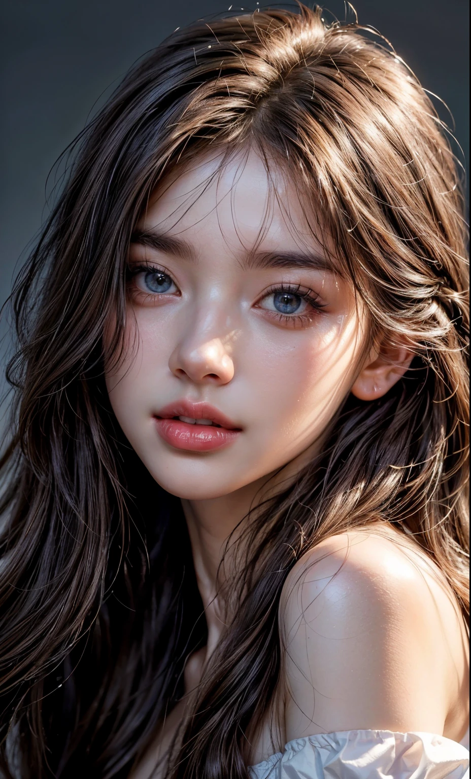 (8k, RAW photo, photorealistic: 1.25), (lip gloss, eyelashes, smiling, bright face, glowing skin, best quality, ultra high resolution, depth of field, chromatic aberration, caustic, wide lighting, natural shading) looking at the viewer with a serene bliss, diffused light, 1woman, (Ultra realistic, high res), (highly detailed eyes, highly detailed hair, highly detailed face, highly detailed plump lips), (off shoulder with open breasts), breasts, upper body, caute smile, (best quality:1.4), Raw photo, (realistic, photo-realistic:1.37), professional photography, cinematic light, (fine face: 1.2),fashion model 20 years old, cute, [[[[pure eyes]]]], [[[[closeup]]]], [[[[chest]]]], [[[[neck]]]], [[[[shoulders]]]], perfect eyes, perfect iris, perfect lips, perfect teeth, perfect skin, soft front light, glow, HDR, (muted colors:1.2), Retrato da mulher、white skin、((cabelo Castanho ondas suaves)) Best Blanco Romantico、8K resolution、Frente Illuminada、American girl portrait、solo、20-year-old、beautiful face、Upper body、medium side cut、beautiful black hair、beautiful little face woman, solo,　black theme,　look at the audience,one woman, It&#39;s real, Wolfzan-6500-V1.3, anime、anime style、beautiful diamond eyes、20 year old american girl、braided hair、swimsuit、portrait beautiful detailed woman, very detailedな青い顔, Reality, beautiful narrow blue eyes, huge file size, Super detailed, High resolution, very detailed, highest quality, masterpiece, An illustration, very detailed, ticker, Unite, 8K painting wallpaper, fine, fine details, masterpiece, highest quality, Hvery detailed ticker uniform 8K wallpaper, face light movie lighting、cute blouse, dark background, oil, masterpiece, diffused soft film lighting, Portrait, highest quality (perfect face:1.4),stunning girl pictures,(8K and、photorealistic:1.25) 、(lip gloss、eyelashes、shiny face、shiny skin、highest quality、超High resolution、Depth of the bounds written、chromatic aberration、caustic road lighting、natural shading、sexy 1girl, Extremely cute,