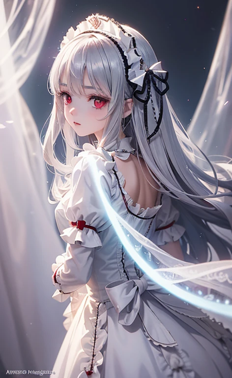 Rabbit-eared girl、White dress、View your viewers、Attention to detail、Shiny white skin、Adorable、Background like Alice in Ignorance、Fantasy