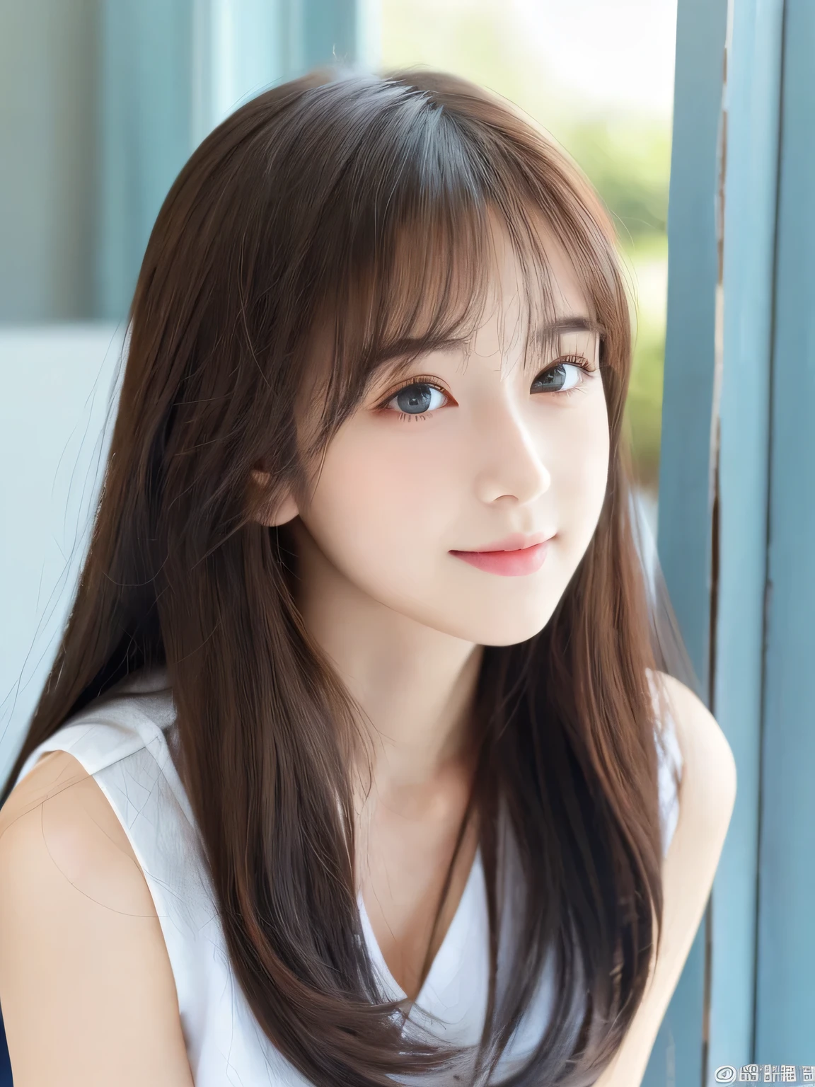 (((32ｋ,high details,high detail、masterpiece,attention to detail,alone))),Raw photo & realistic atmosphere,beautiful dark blue eyes,detailed mouth,glossy lips,thin eyebrows,fine eyes、Soft white skin that shines in every detail、sheの深い黒色の目はとても美しいです,lip details、very beautiful face,very well-shaped face、lifelike face,shining beautiful lips,beautiful eyebrows,infinite reality, Realistic young gravure idol,she&#39;she&#39;she&#39;she&#39;she&#39;she&#39;she&#39;very cute woman , young gravure idol, young gravure idol, とても美しくてかわいい22 years old beautiful girl,incredibly beautiful and classy，22 years old beautiful girl,natural soft light,（shiny hair,,Beautiful and kind eyes：1.5）,gentle smile,well-shaped chest,medium long hair,tie hair,beautiful posture,no makeup,think ahead，whole body，Ocean，Oceanのそば，
