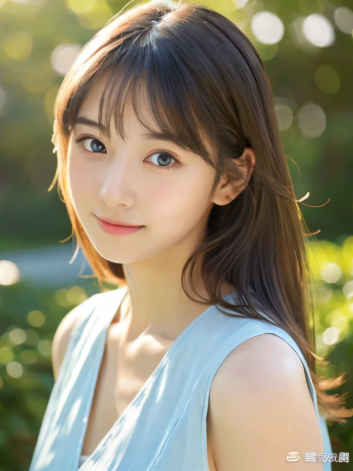 (((32k,high details,high detail、masterpiece,attention to detail,alone))),Raw photo & realistic atmosphere,beautiful dark blue eyes,detailed mouth,glossy lips,thin eyebrows,fine eyes、Soft white skin that shines in every detail、sheの深い黒色の目はとても美しいです,lip details、very beautiful face,very well-shaped face、lifelike face,shining beautiful lips,beautiful eyebrows,infinite reality, Realistic young gravure idol,she'she'she'she'she'she'she's a very cute woman , young gravure idol, young gravure idol, とても美しくてかわいい22 year old beauty,incredibly beautiful and classy,22 year old beauty,natural soft light,(shiny hair,,Beautiful and kind eyes:1.5),gentle smile,well-shaped chest,medium long hair,tie hair,beautiful posture,no makeup,think ahead,whole body,Ocean,Oceanのそば,