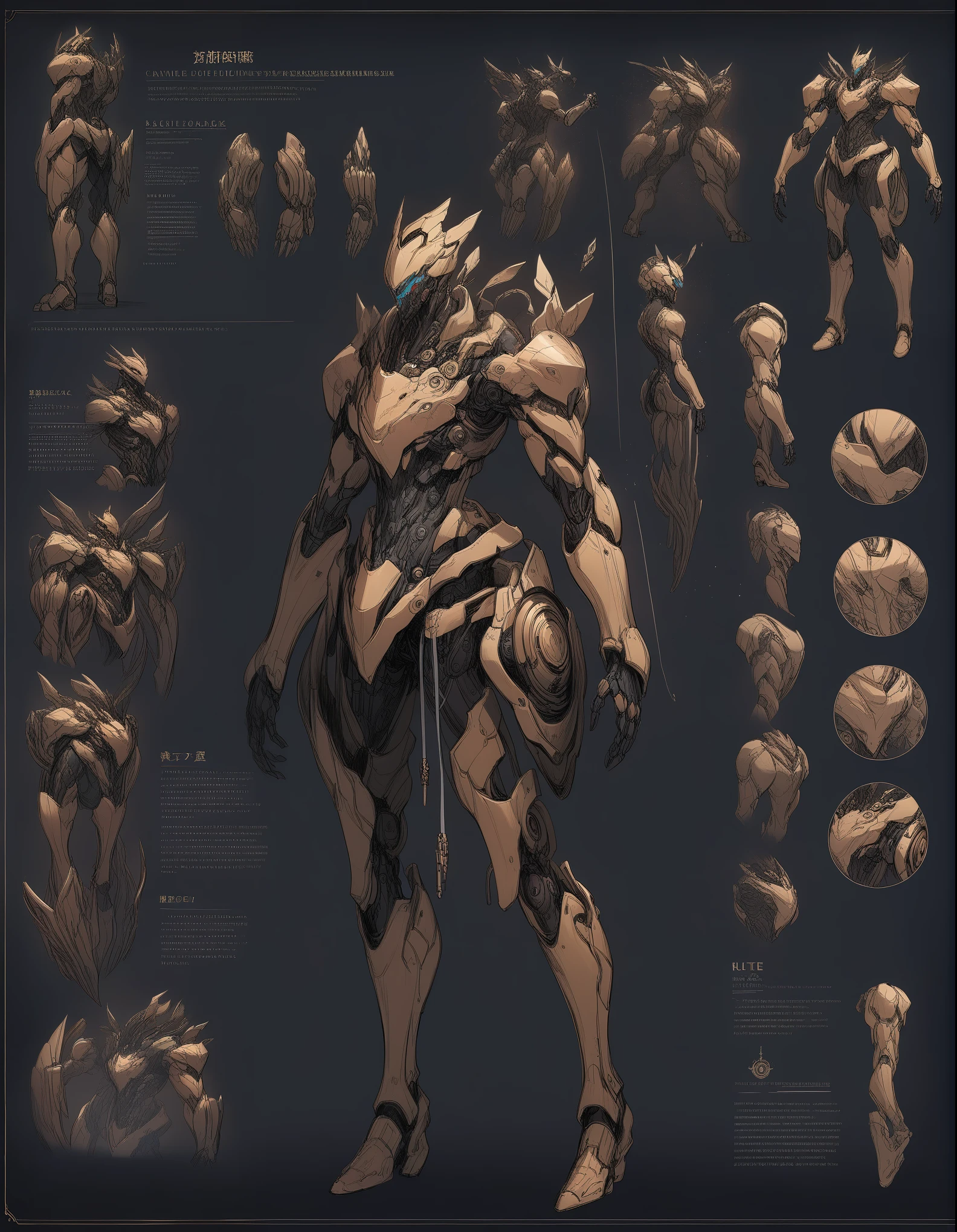 (Same character, front, side, back), (full body), generative front view, generative side view, generative back view, 3 view, male, extremely detailed, character reference sheet, concept art, detailed character design, full body illustration, full body character design, black background, robotic limbs