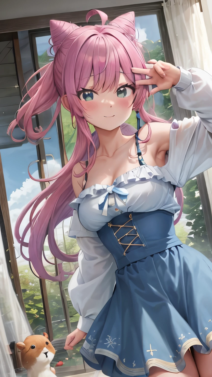 Anime - imagem de estilo de uma mulher em um espartilho e meias, cabelo rosa twintail e olhos cianos, menina anime sedutora, arte cg anime suave, [ Arte digital 4K ]!!, photorealistic anime girl rendering, arte de anime digital detalhada, Cute anime waifu in a nice dress, small curvy loli, 8k arte detalhada de alta qualidade, pixiv 3dcg |