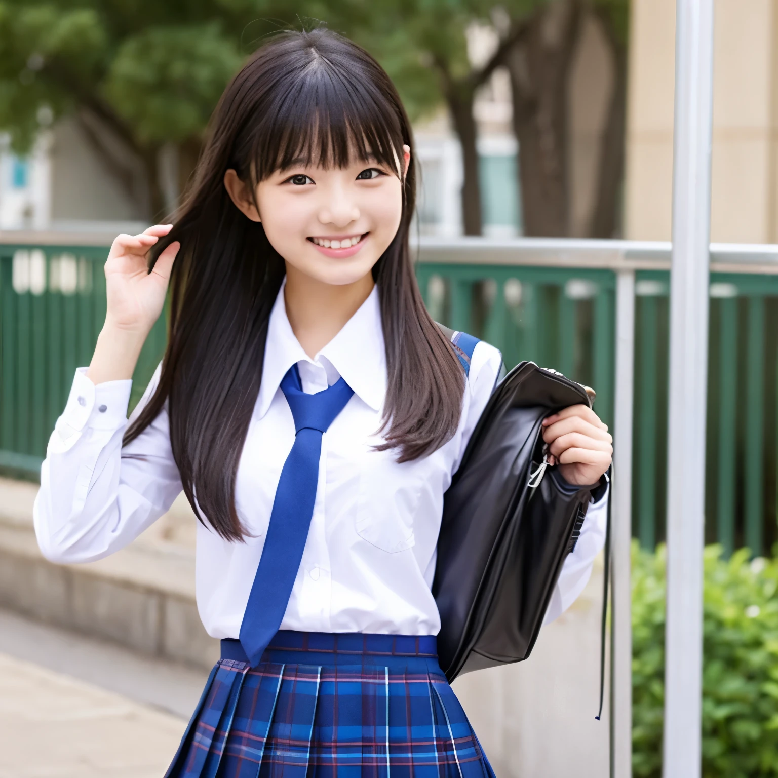 near future、SF、android、high school girl、uniform、mini skirt、Japanese、cute、smile