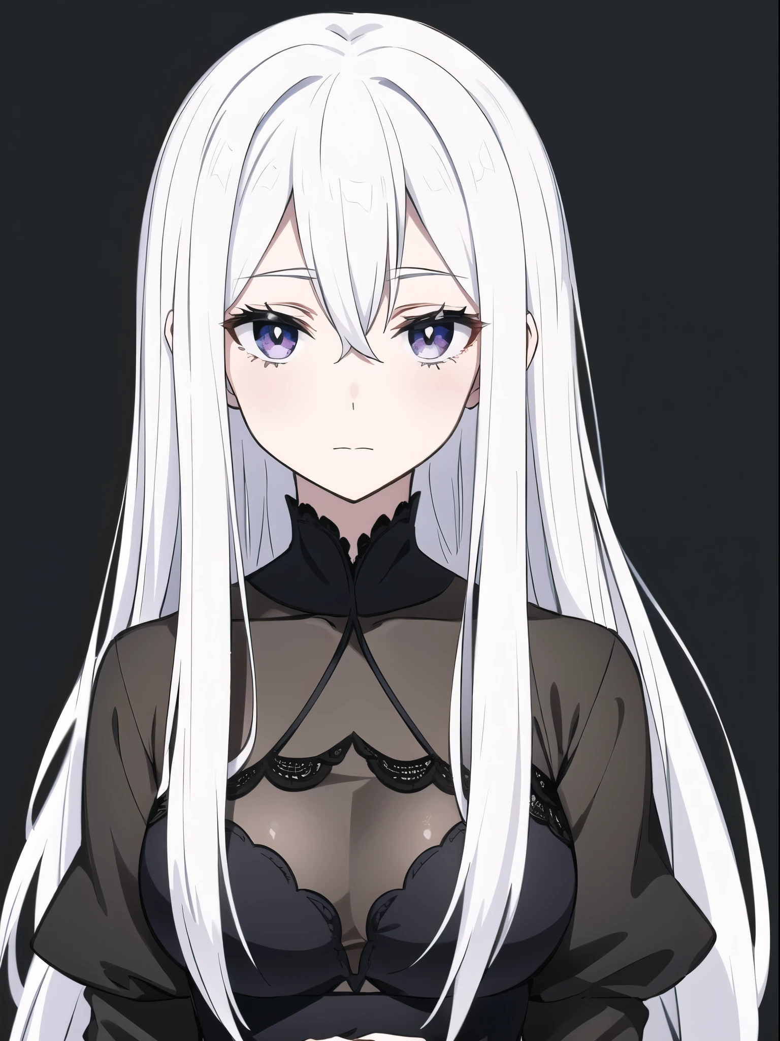 ((White hair)),((Head and Shoulders Image)),Sexy,A person,Alone,Simple style,pancake ,Simple details,Black background,Empty background,Black background wall,(20 year old woman),(Droopy hair),(White Gloves),(Evening Gown),(Lace Shirt),Lace,(confidence),(Tranquility)