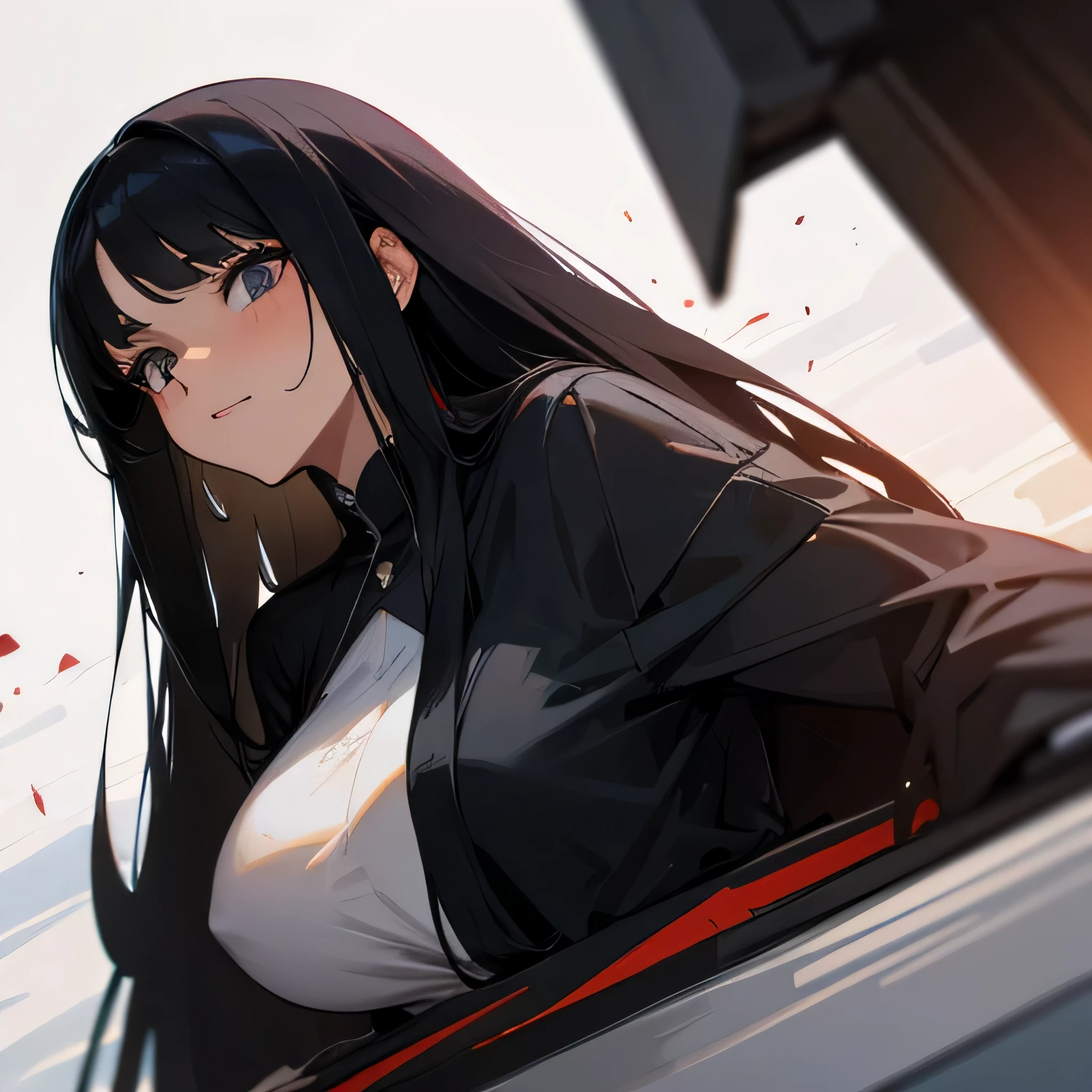 Woman, black hair, straight hair, huge