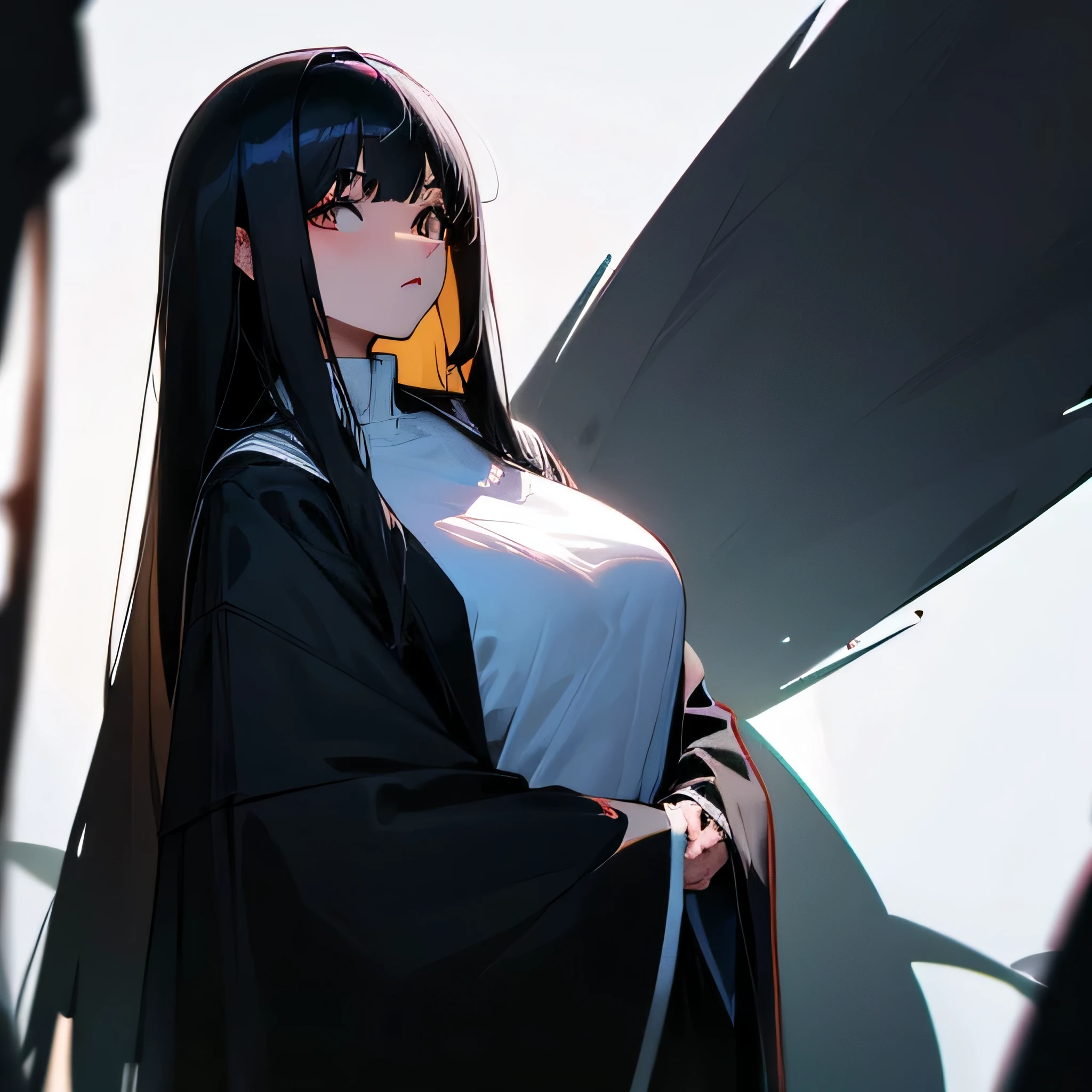 Woman, black hair, straight hair, huge