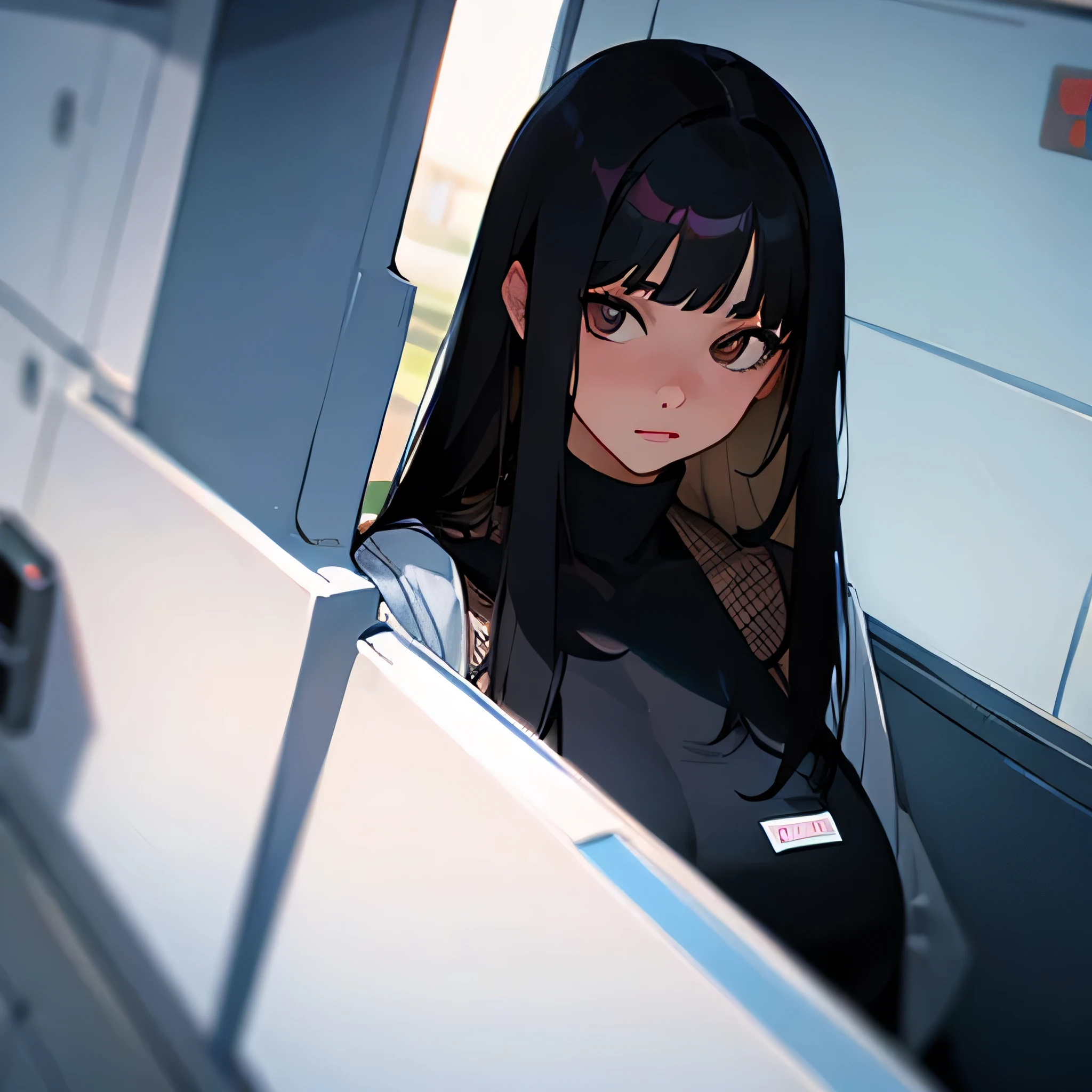 Woman, black hair, straight hair, huge