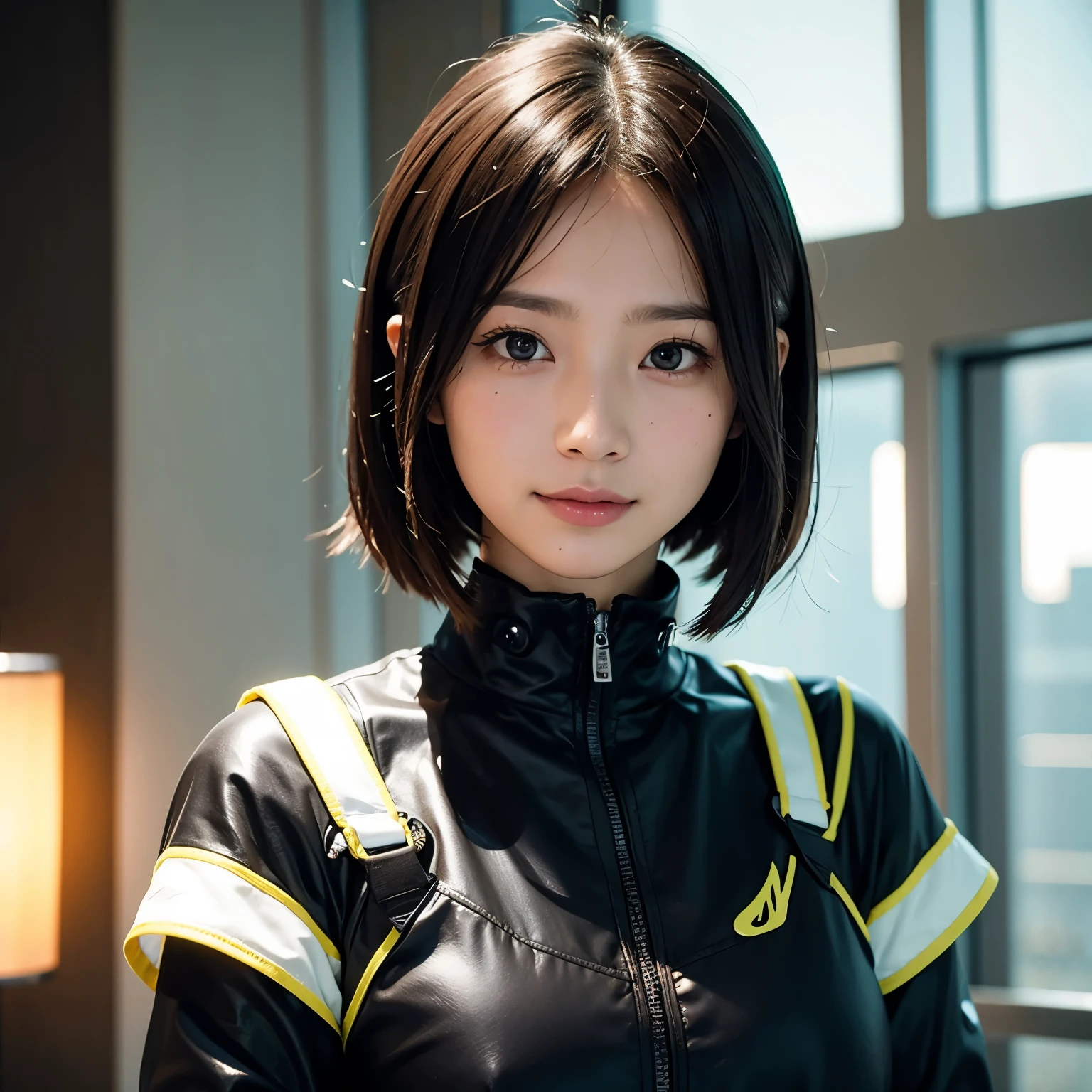 future city、cyborg、Japanese、woman、mechanic、mechanical、smile