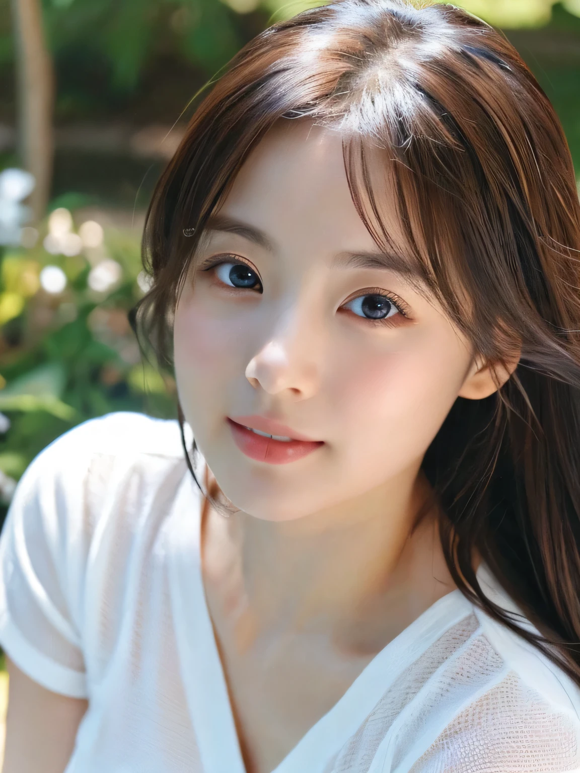 (((32ｋ,high details,high detail、masterpiece,attention to detail,alone))),Raw photo & realistic atmosphere,beautiful dark blue eyes,detailed mouth,glossy lips,thin eyebrows,fine eyes、Soft white skin that shines in every detail、sheの深い黒色の目はとても美しいです,lip details、very beautiful face,very well-shaped face、lifelike face,shining beautiful lips,beautiful eyebrows,infinite reality, Realistic 若手idol sculpture,she&#39;she&#39;she&#39;she&#39;she&#39;she&#39;she&#39;s a very cute woman , idol sculpture, 若手idol sculpture, とても美しくてかわいい22 year old beauty,incredibly beautiful and classy，22 year old beauty,natural soft light,（shiny hair,,Beautiful and kind eyes：1.5）,gentle smile,well-shaped chest,medium long hair,tie hair,beautiful posture,no makeup,think ahead，whole body，Ocean，

