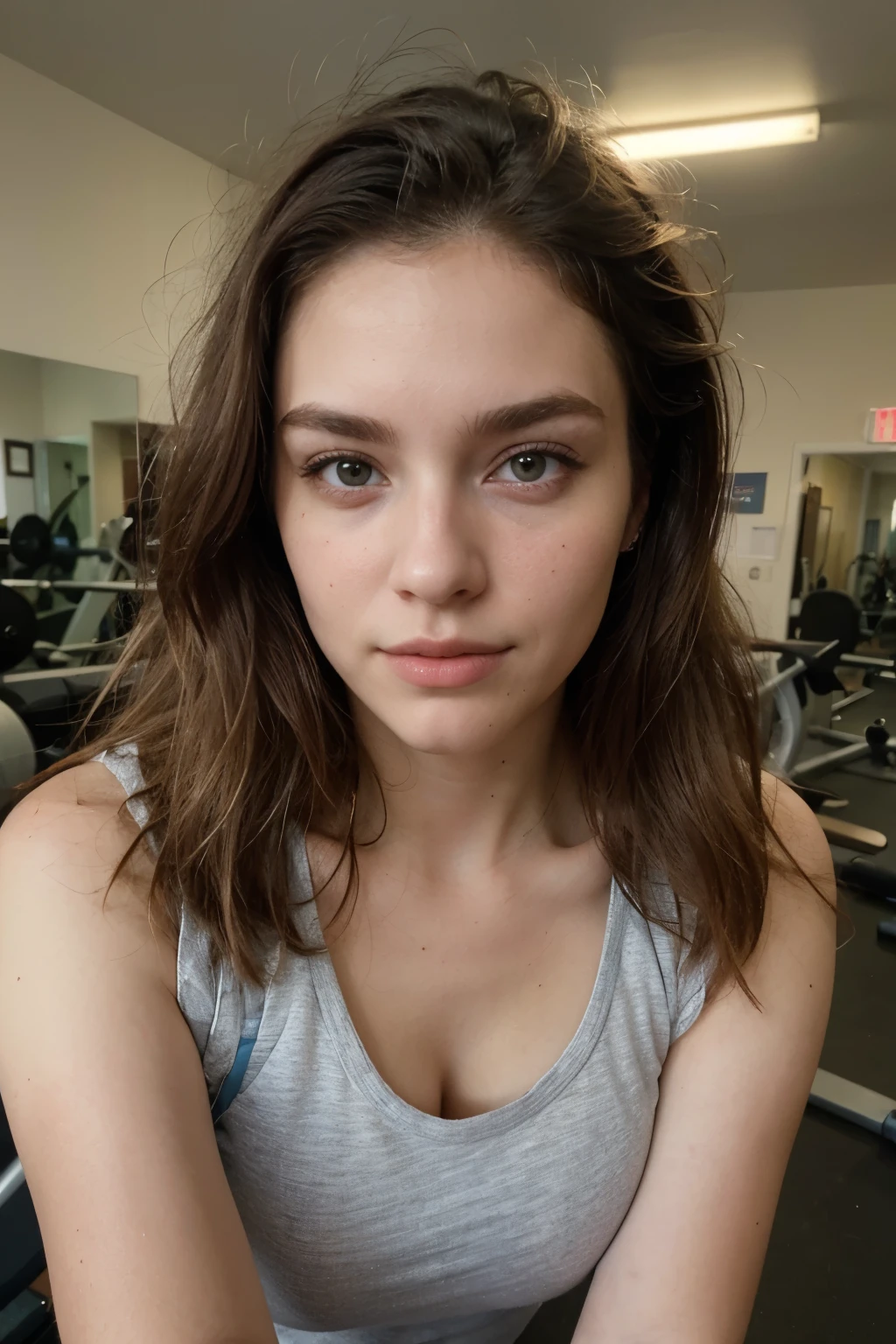 scarlett ryder, 17 years old, brilliant blue eyes, gym selfie, beautiful