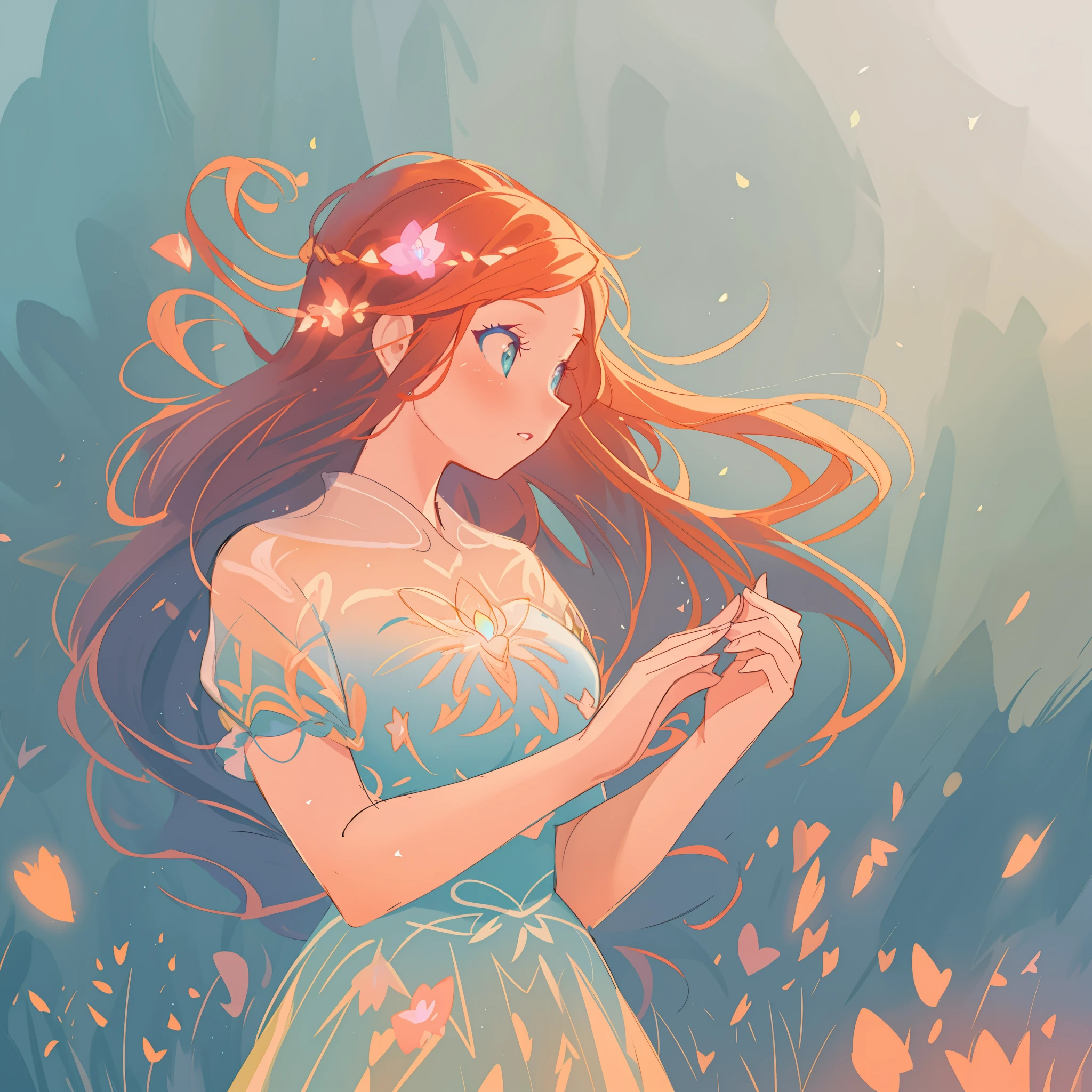 beautiful girl, inspired by Glen Keane, inspired by Lois van Baarle, disney art style, by Lois van Baarle, glowing aura around her, by Glen Keane, jen bartel, glowing lights! digital painting, flowing glowing hair, glowing flowing hair, beautiful digital illustration