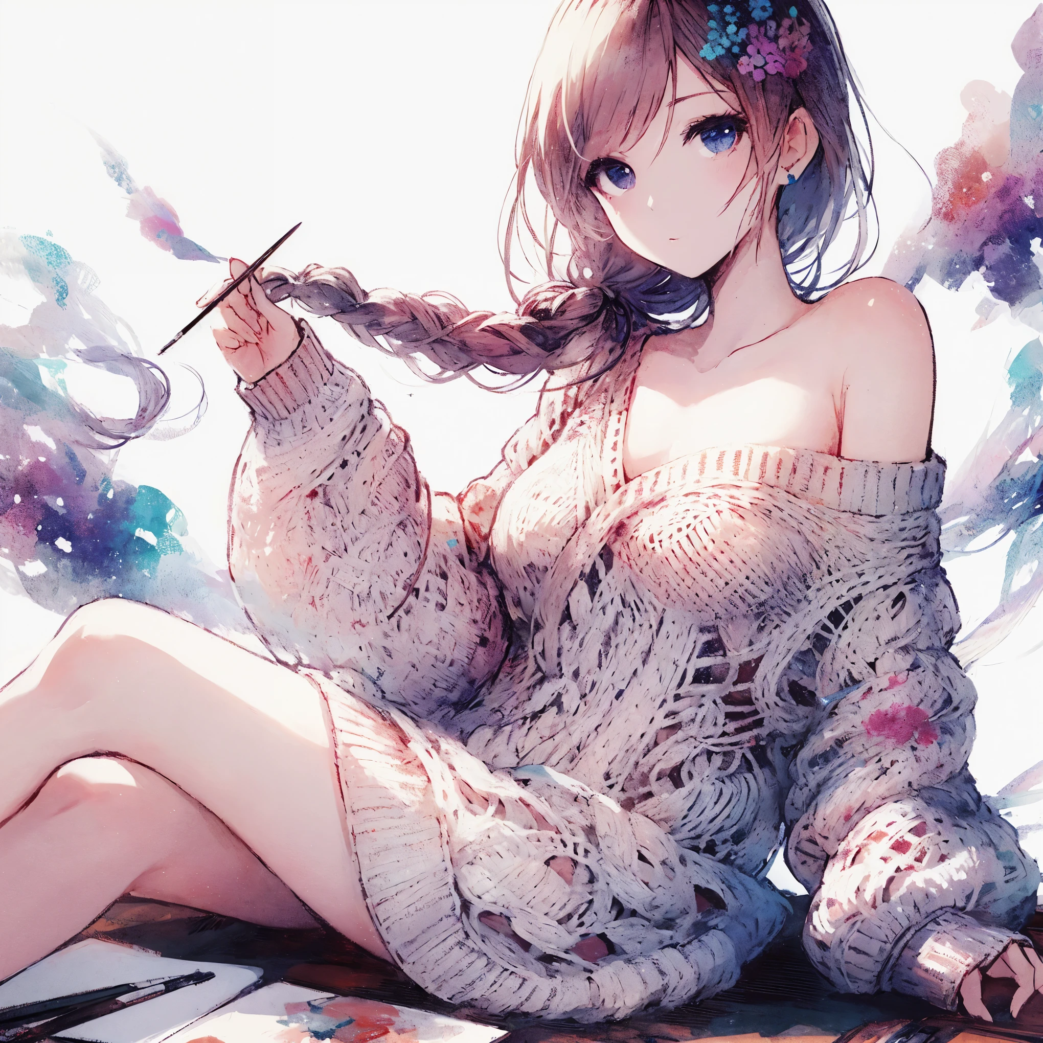 anime girl sitting on the ground with a pair of scissors, beautiful anime girl, beautiful anime artwork, pretty anime girl, cute anime girl, attractive anime girl, seductive anime girl, beautiful anime art, anime girl, beautiful anime woman, beautiful alluring anime woman, young anime girl, beautiful anime girl squatting, digital anime art, digital art on pixiv