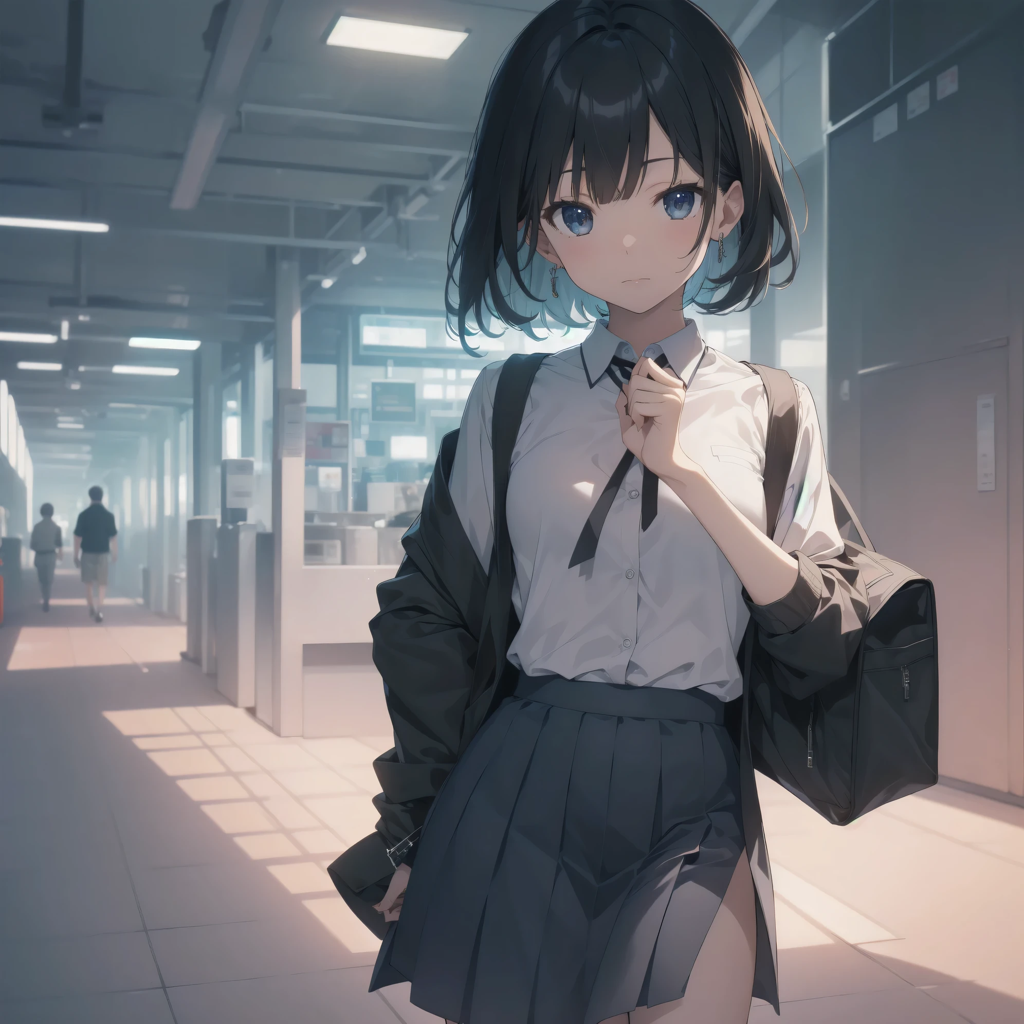 Super Absurd - Top Quality from the God of Art, Super detailed, High resolution, anime moe art style, cute girl portrait, best anime 8K konachan wallpaper, Pixiv contest winners, perfect anatomy,break, (眠そうにalone学校へ行く女の子を描いてください. )break,1 girl, (alone,little woman, :1.3),All limbs, full finger,, The charm of an immature body, (very short hair), shortcut, flat chest, , small ass, between legs, small black eyes, detailed and beautiful eyes, Well-proportioned iris and pupils, expressive eyes, High resolutionの詳細な髪, yawn, neck ribbon, shirt, collared shirt, skirt, pleated skirt, , (detailed lighting), (detailed background), On the way to school. break,super dense skin, Best cinematic lighting powered by famous artist, 8K,Beauty Illustration,photoshop_(Moderate),Absurd Hi-Res,UHD,rough skin,break,((artist:kantoku)), artist:dark black,artist:shinkai makoto,artist:sekiya asami,artist:Fujiyama,