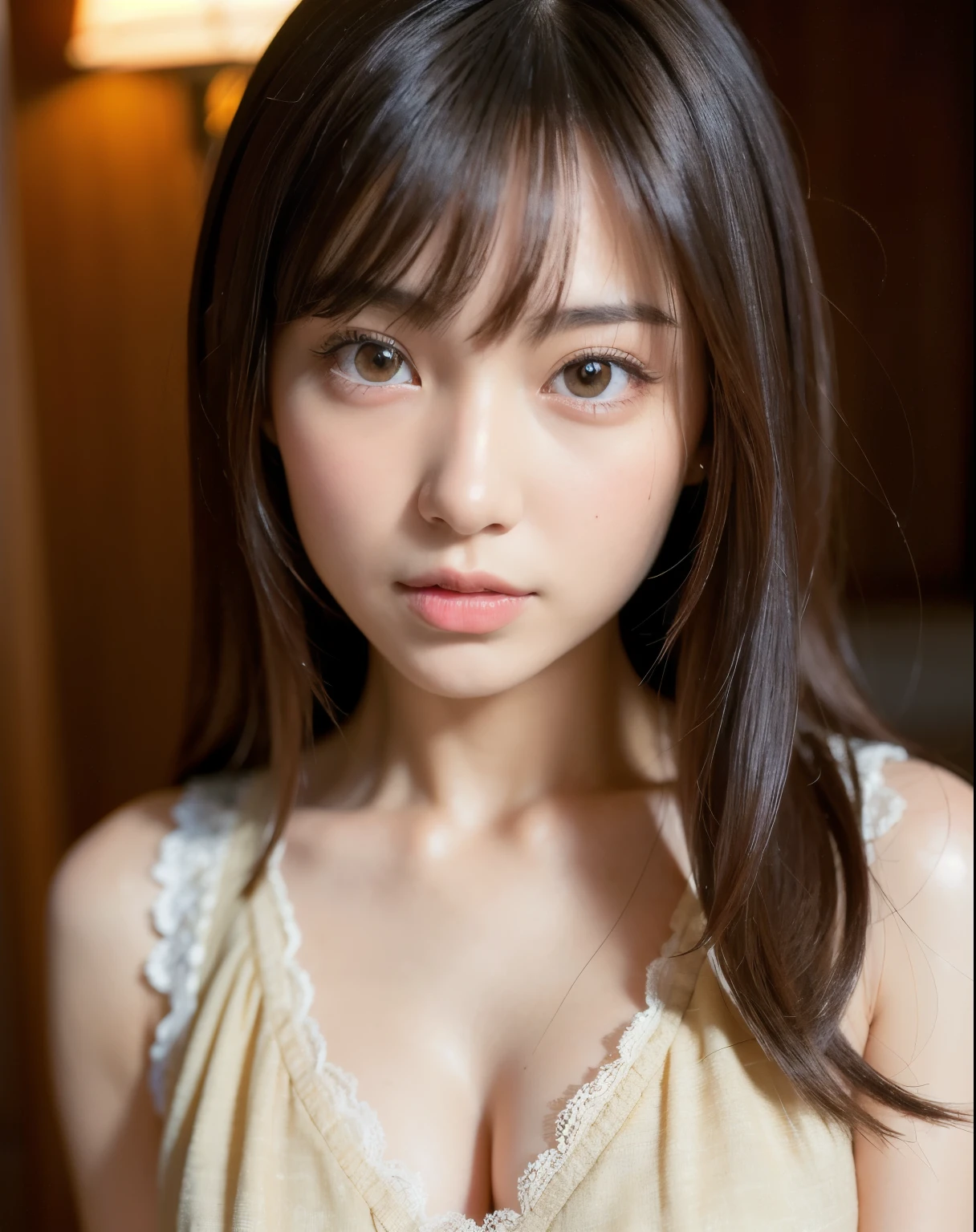 best quality, face focus, soft light, ultra high res, (photorealistic:1.4), RAW photo,
1japanese girl, solo, cute, (pupil, lights in the eyes), detailed beautiful face, (small chest),(high resolution detail of human skin texture),
(long hair),
indoor,
Damask Shirt Dress,
(portrait)