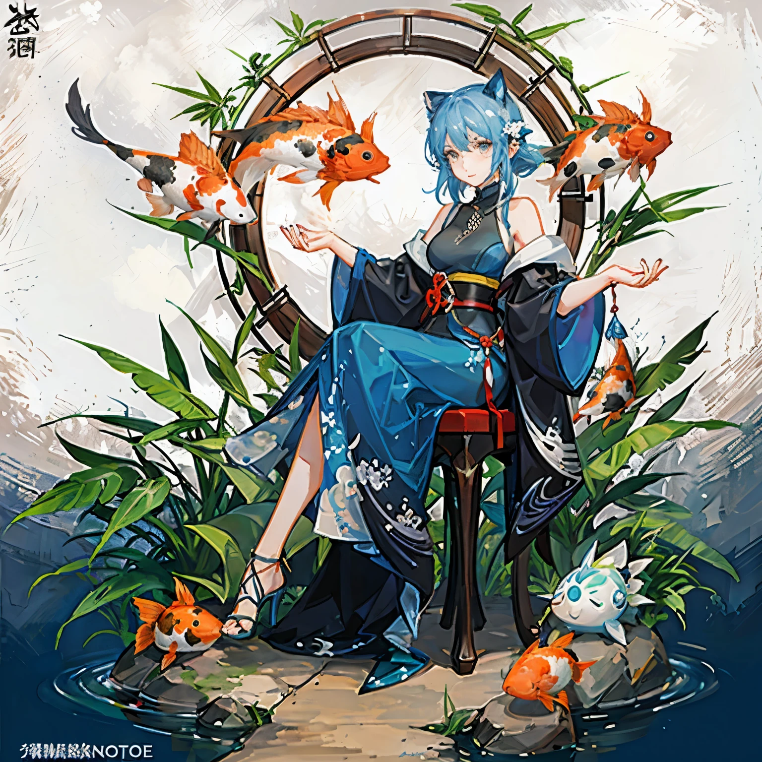 The avatar of a Taobao store，Koi and bamboo，artwork ，