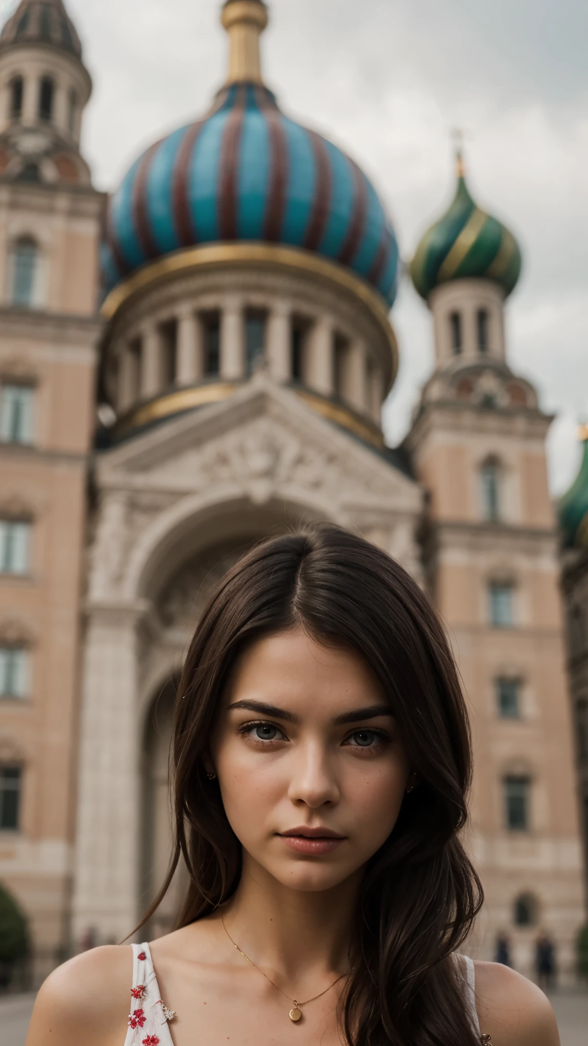 Portrait of 25 year old girl with black hair, Rusia, hermoso rostro, cara perfecta, surreal, Vista frontal, fotorrealista