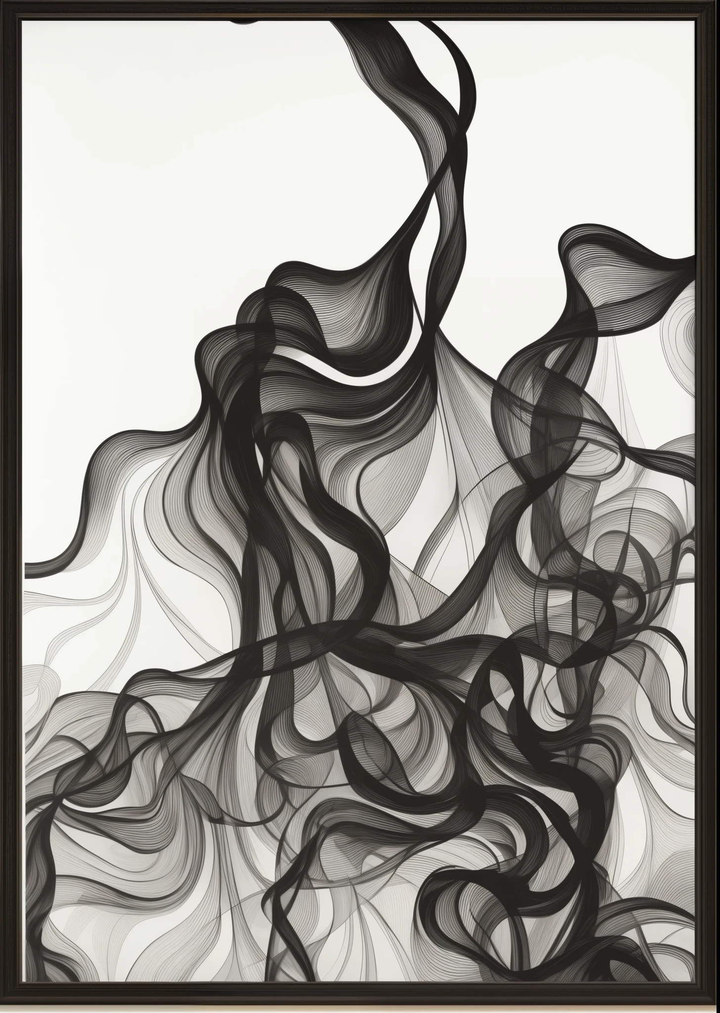 two preto and white abstract paintings of smoke in a preto frame, preto and arte brancawork, arte de linha generativa, preto & arte branca, Arte Generativa, linhas finas e rodopiantes, highly detailed Arte Generativa, formas fluidas, preto and white vector art, 2 d Arte Generativa, intense preto line art, abstract painting in preto, abstract sketches, Linhas fluidas, Swirling smoke shapes