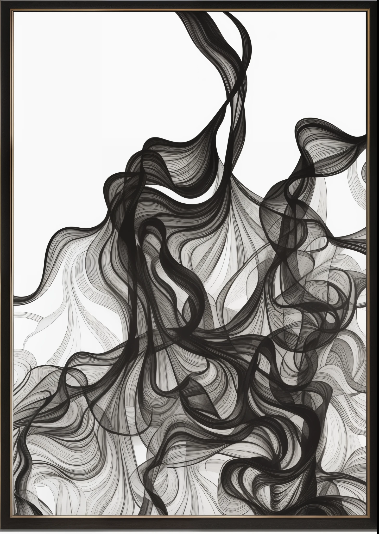 two preto and white abstract paintings of smoke in a preto frame, preto and arte brancawork, arte de linha generativa, preto & arte branca, Arte Generativa, linhas finas e rodopiantes, highly detailed Arte Generativa, formas fluidas, preto and white vector art, 2 d Arte Generativa, intense preto line art, abstract painting in preto, abstract sketches, Linhas fluidas, Swirling smoke shapes