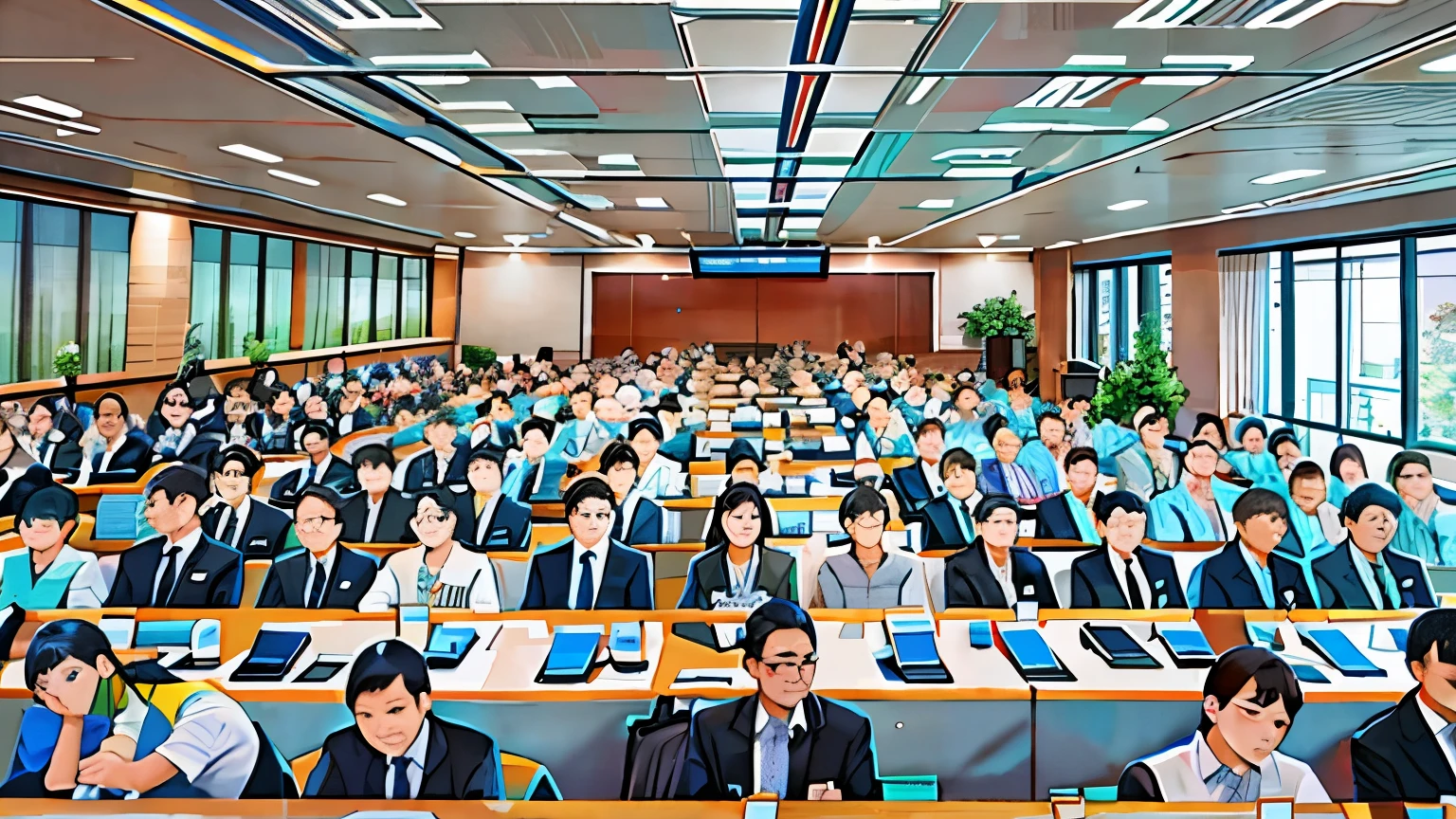Cross-industry exchange meeting、in the large conference room、Overcrowded with over 100 people、