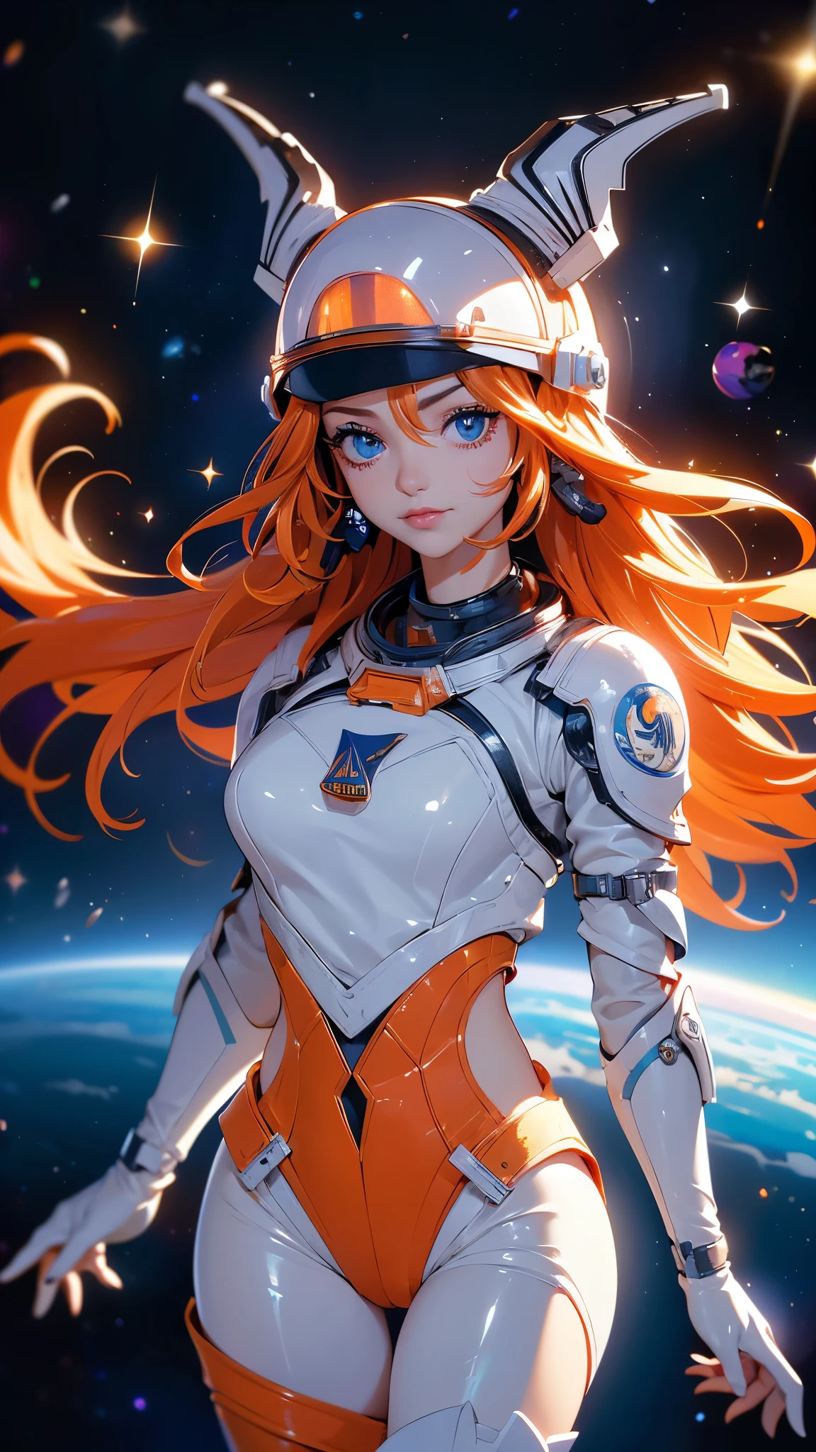 (La mejor calidad,A high resolution,Ultra - detallado,actual),Ariana Grande,(casco integral naranja vidrio :1.4) ,(face visible through helmet:1.4 ) ,Traje de cuerpo blanco,armadura pesada naranja,tiro de vaquero,(on the space station:1.4 ) ,Science fiction,ultra detallado,sharp focus,aesthetic,(Mejor calidad), (ojos hermosos azules :1.4), (dedos detailed:1.4 ), (perfect anatomy:1.4 ) 