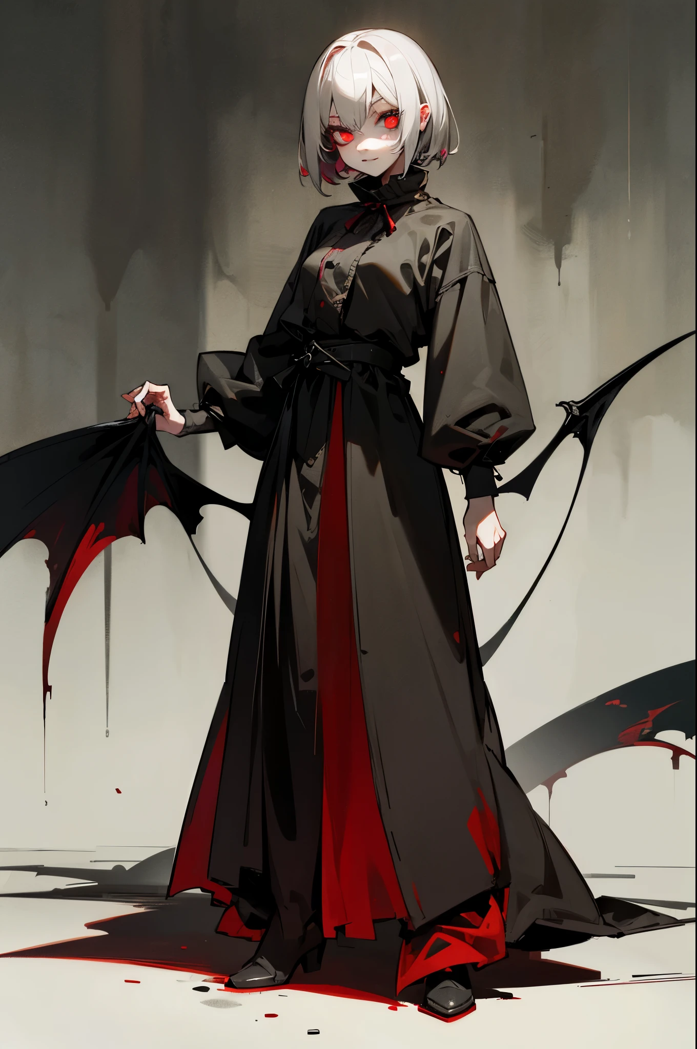 Silent Hill, Foggy, strange, disturbed, glowing eyes, dark eye bags, black sclera, vampire fangs,(best quality:1.1), (masterpiece:1.2), full body, young female, standing in middle
