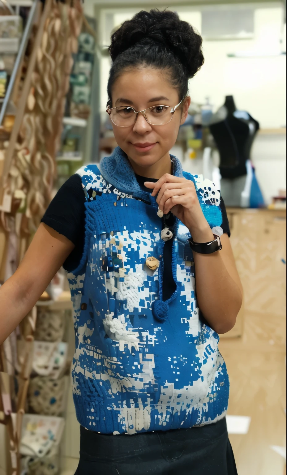Image of me in a knitting and crocheting shop with the brand name "JANE CRAFT SPACE"