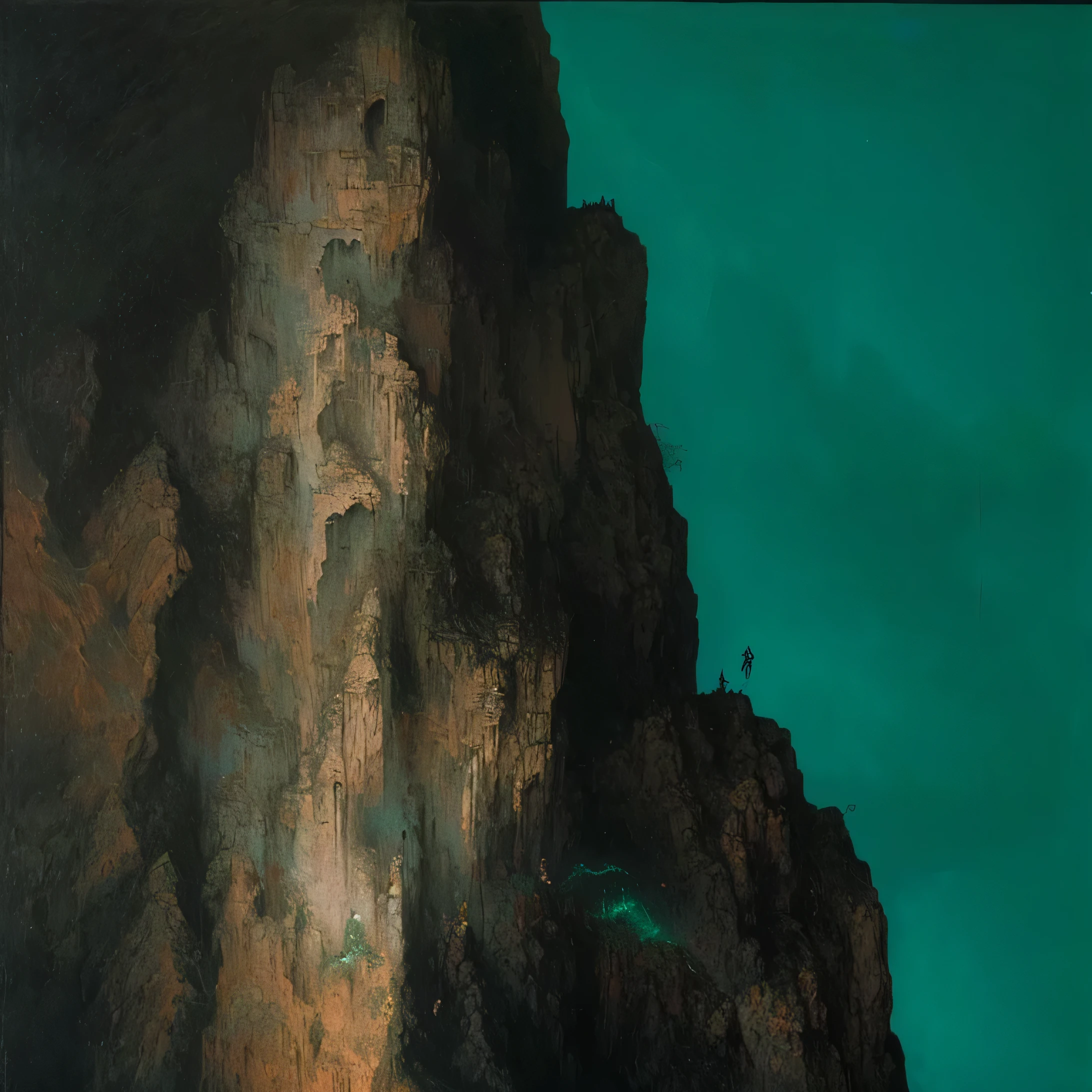 cliff,山 emerald gold and beksinski, bekandinski, beksinski, author:Sohrab Sepeli, beksinski style painting, beksinski masterpiece, and. beksinski, ( beksinski ), beksinski style, distaw beksinski