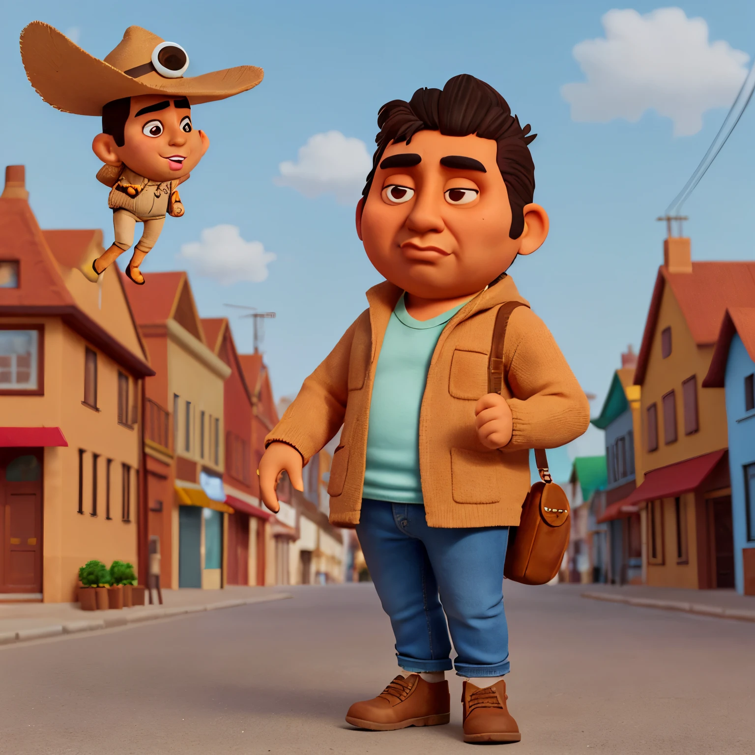 A who is colocho, with brown eyes and who is in a calm town
