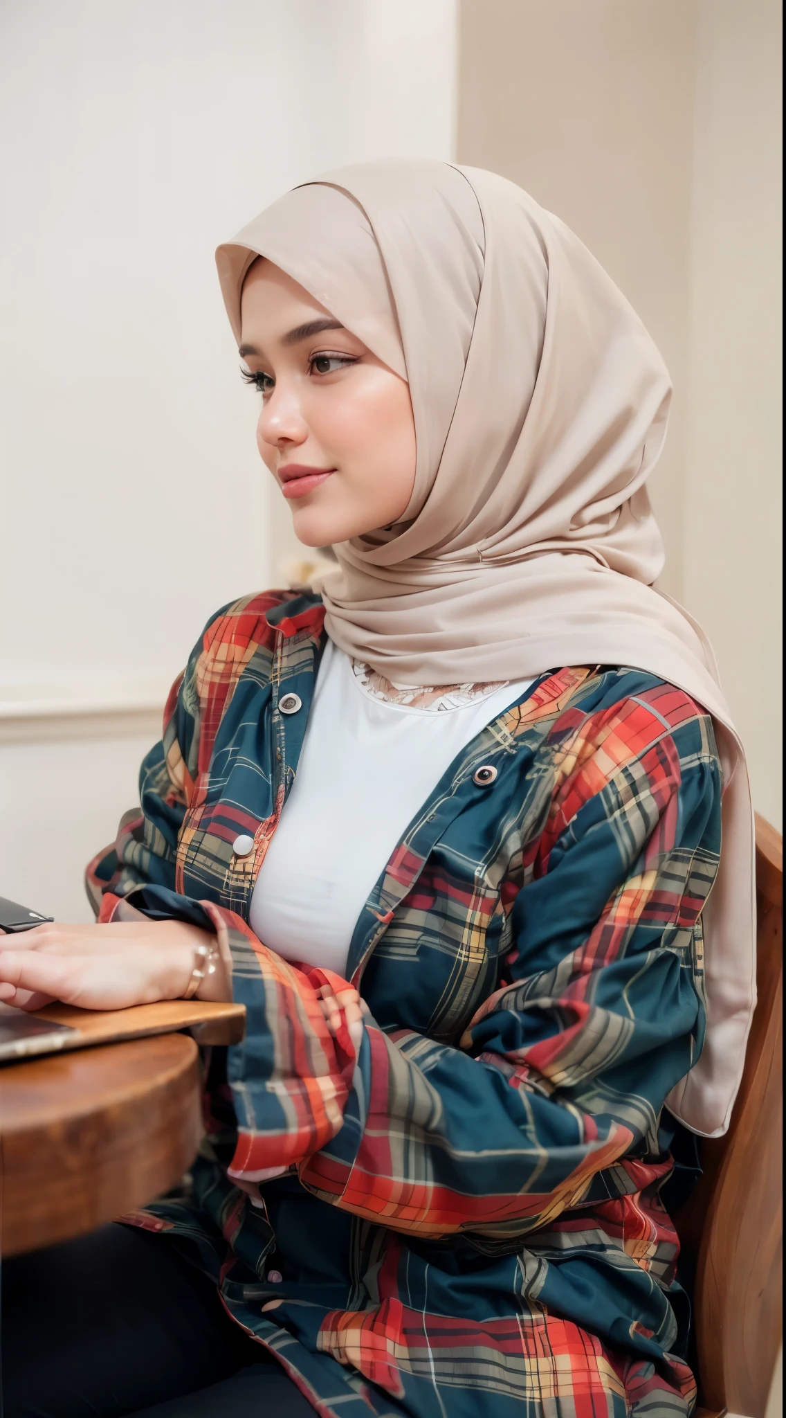 masterpiece, (ultra-high-definition portrait, vignet:1.4), Realistic, extremely detailed, CG unified, 8k, Clean lines, highly detailed, High-definition, raw color photos, she is smiling, Realistic portrait, Cinematic Light, Beautiful detailed, (1hijabgirl, indonesian:1.5), (165cm tall, big breasts with lips like she wants to kiss:1.5), Beautiful big breasts, breasts details, very tight, (Biggorgeous breast, Serious Face:1.5), (Serious Face, Big Breast:1.4), Close up of a girl in Beautiful clothes with errected nipple, biggorgeous breast, Soft smile, scarf, (Bombastic Side Eyes with curvaceous body:2), pose 4 of 1 6, Undress, No bra, (nipples that are clearly sticking out detail:1.2), Outdoors, high intricate detailed.
