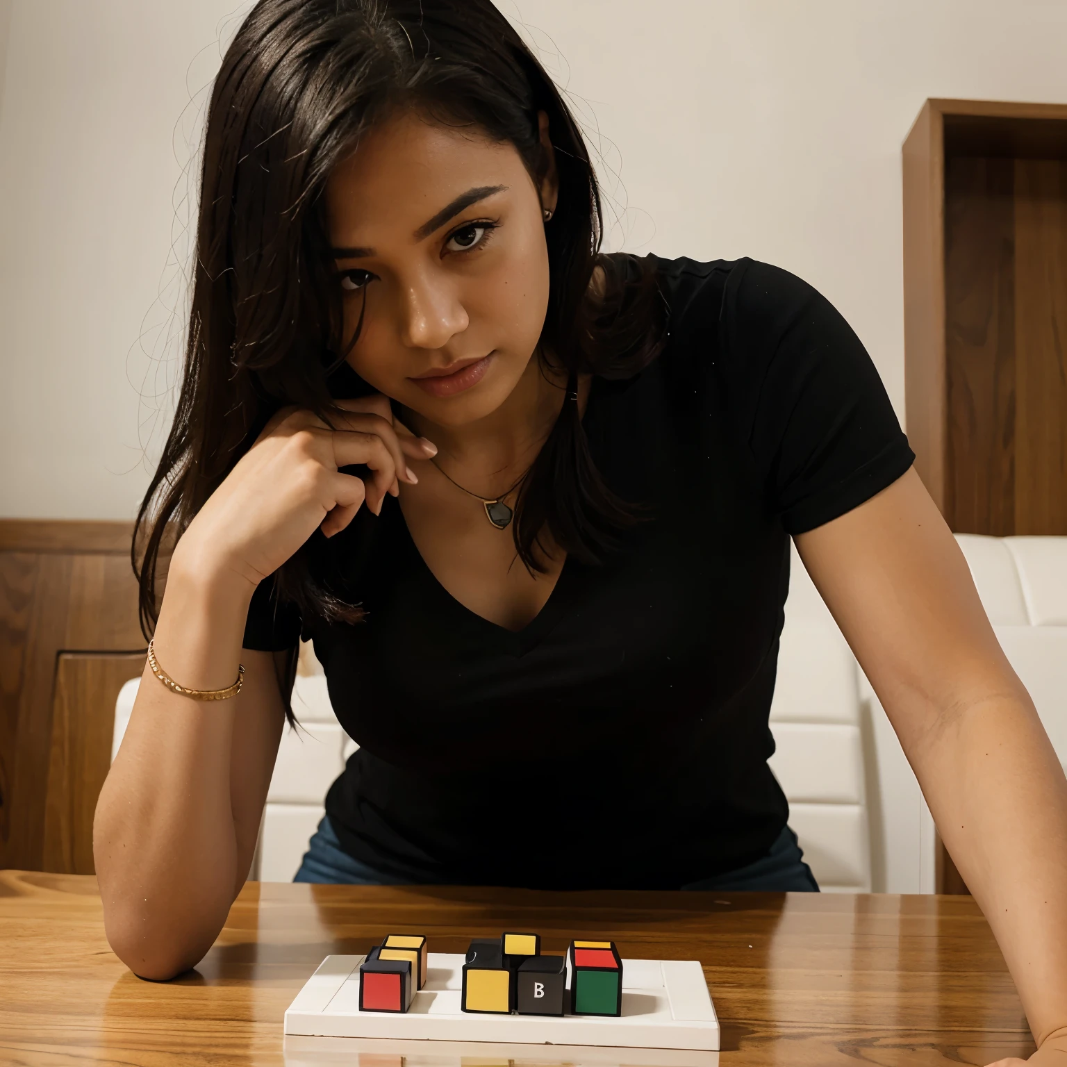 Mujer armando cubo Rubik