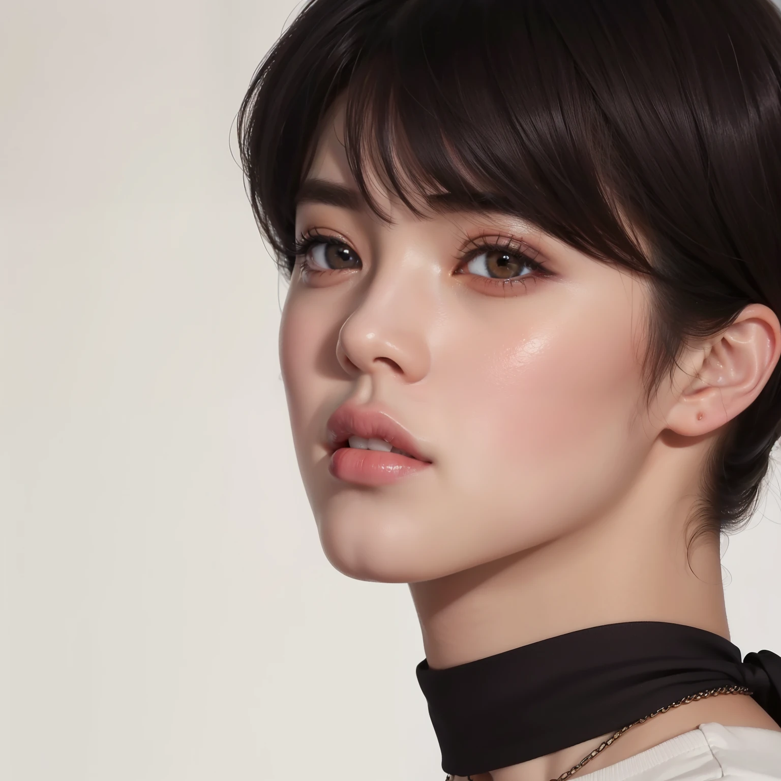 um close de uma pessoa vestindo gravata preta e camisa branca, Jimin\the full lips, Jimin\o nariz grego, Jimin\the right eyelid is swollen, accurate Jimin face, Jimin, park Jimin, Yoongi de cabelo preto, Yanjun Chengt, Jungkook, hyung tae, Retrato de Jossi do Blackpink, Jung Jaehyun, adorable and pale korean face