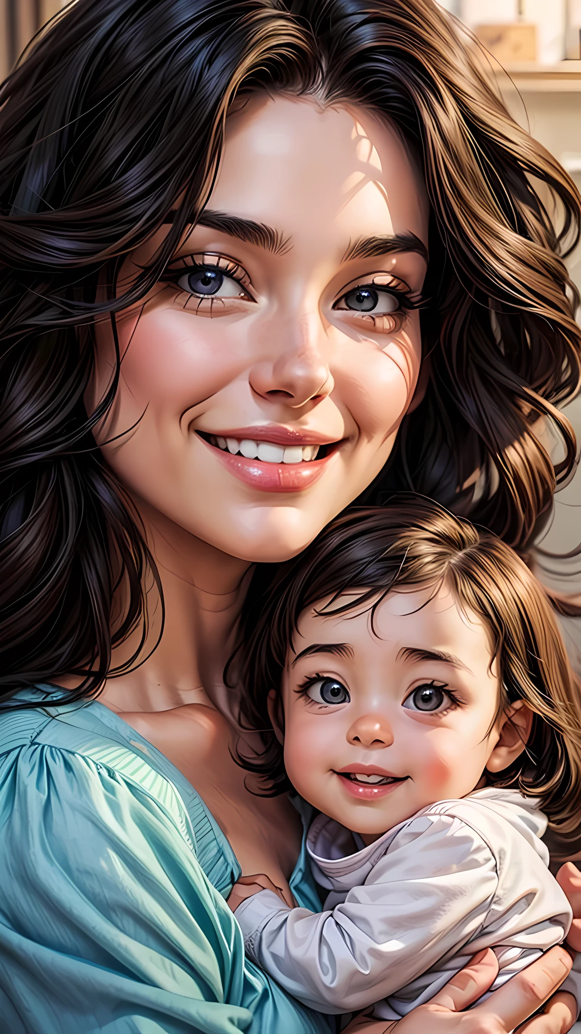 uma garota aparentemente linda de 25 anos, smiling and looking at the camera with her 1 year old baby and smiling 