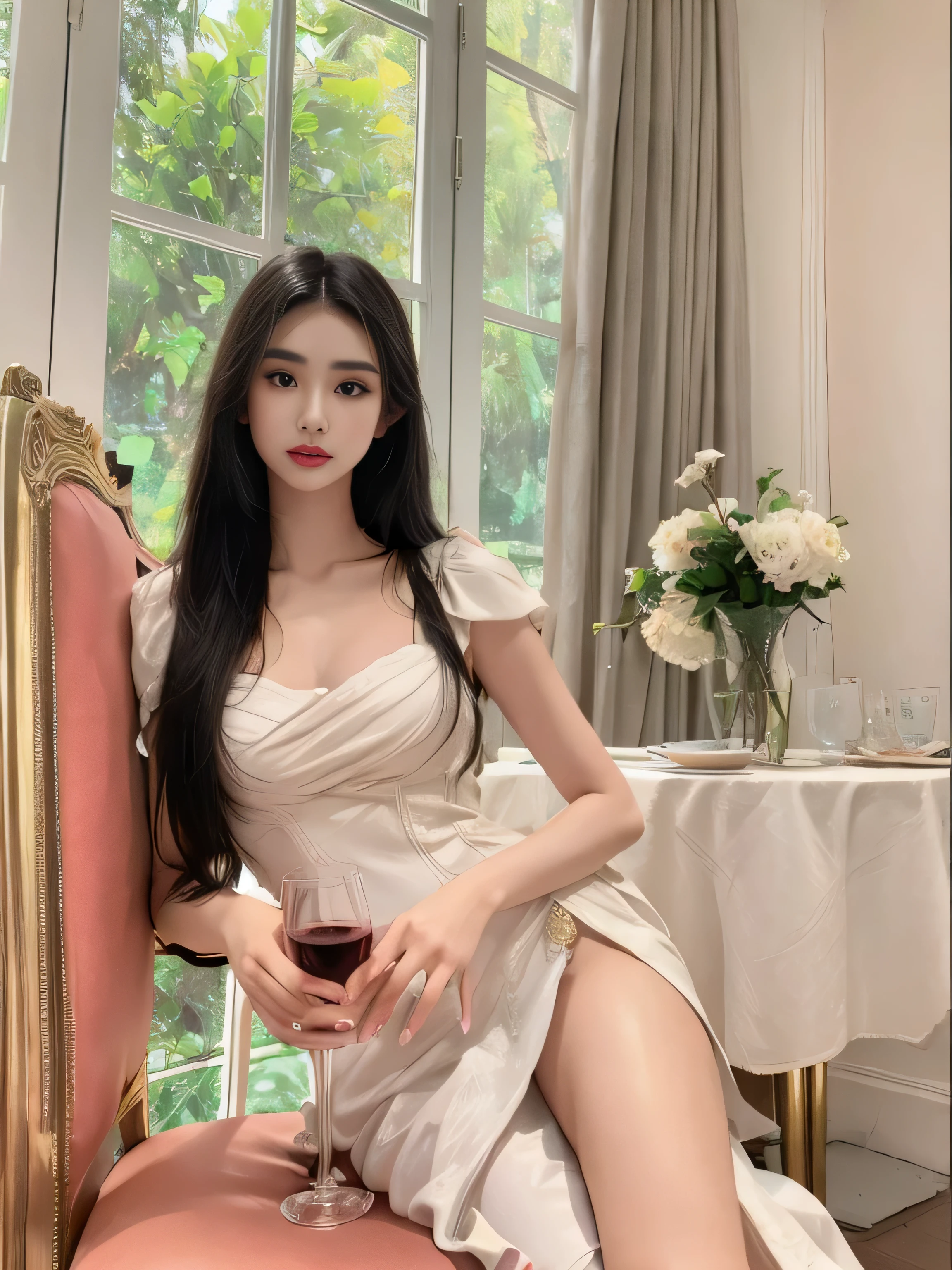 araffe sentada en una silla con una copa de vino en la mano, ava max, plantilla de instagram, amaranto, young beautiful amaranto, vestido sexy, inspirado en Hedi Xandt, sha xi, hermosa dama, preciosa modelo china, Xision Wu, julia gorokhova, tomado en 2 0 2 0, yelena belova