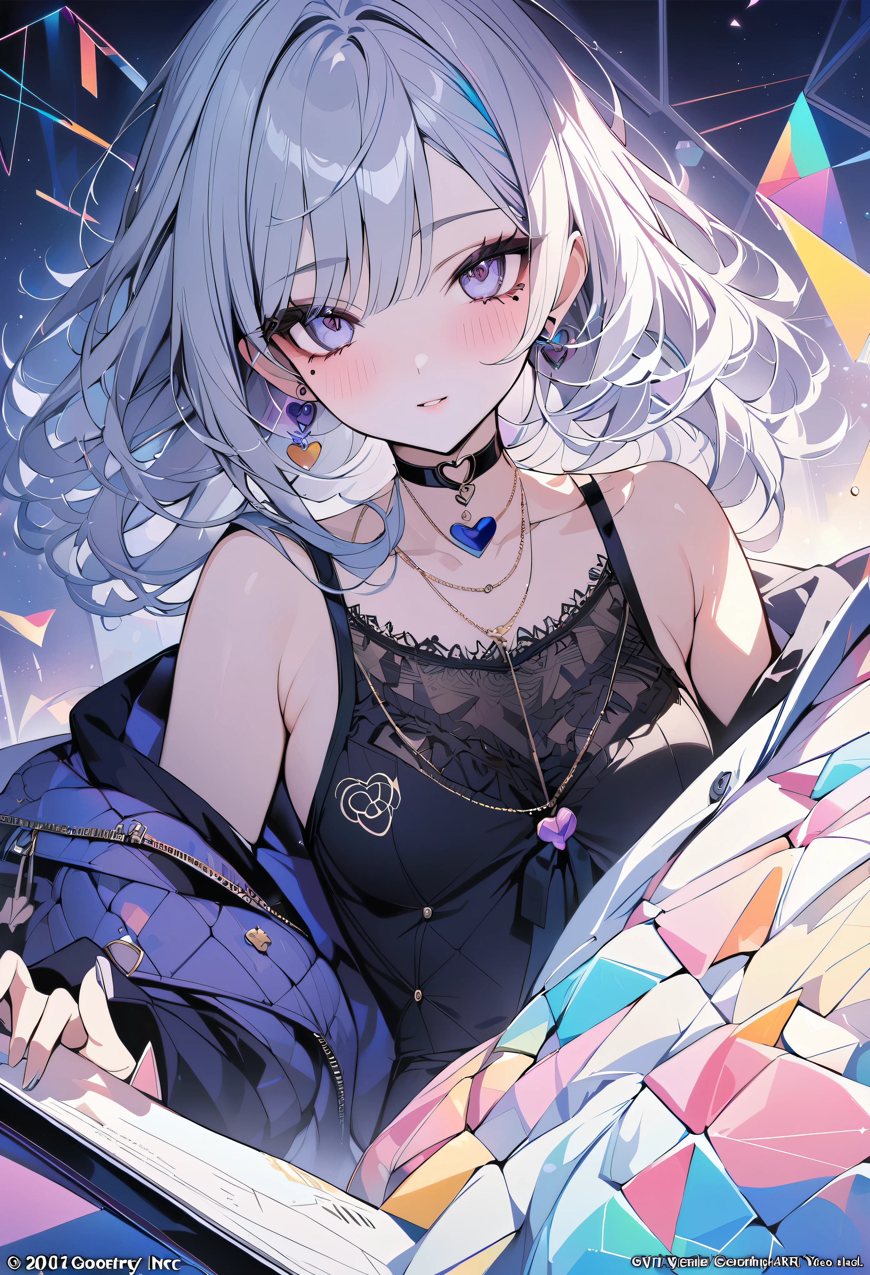 The middle of a journey,(((Super detailed, 8K quality))),,hair above one eye, red eyes, clear eyes, choker, open jacket,anime style, movie portrait photography, 1 female, 22 years ago,椅子にsit、cross your legs、blue eye background, big and full breasts, anger, (scarlet hair), long hair, purple eyes, wearing a short black dress, (natural skin texture vivid details, surreal, (realistic detailed eyes, natural skin texture, realistic facial details), Depth of written boundary, Bokeh, vivid details, surreal, 35mm movie, hazy blur, ,lipstick, ear piercing, eye shadow, hoop earrings, red pink lips, 多色のred eyes, purple theme,Wear an iridescent aura,beautiful eyes,stand in front of the red gate、leaning forward,hanging bangs,sit,sunglasseain colors are white and purple