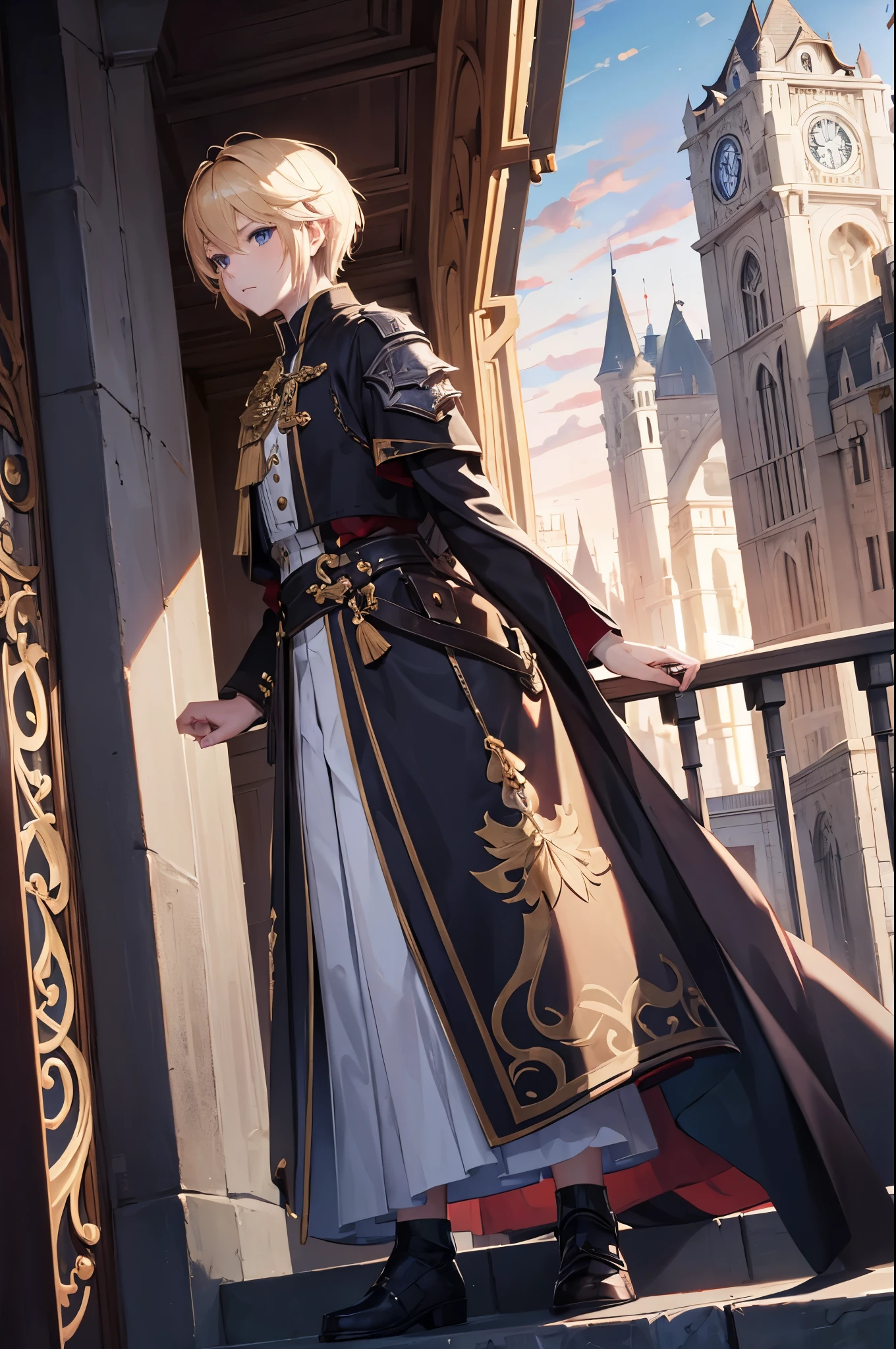 (((Only one character))), Profile, 1 boy, male, pale skin, blond hair, gold eyes, Luocha Honkai Stair Rail, Final Fantasy XIV, attack stance.