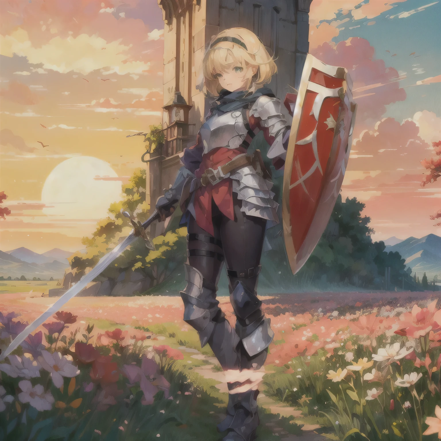 anime - style illustration of a female knight with sword and shield, cushart krenz arte chave feminino, foto de paladina feminina, paladina feminina, Estilo de arte RPG de Coriolios, cavaleira, garota de armadura, portrait of paladina feminina, garota com armadura de cavaleiro, gorgeous paladina feminina, she is holding a sword, spellbreak