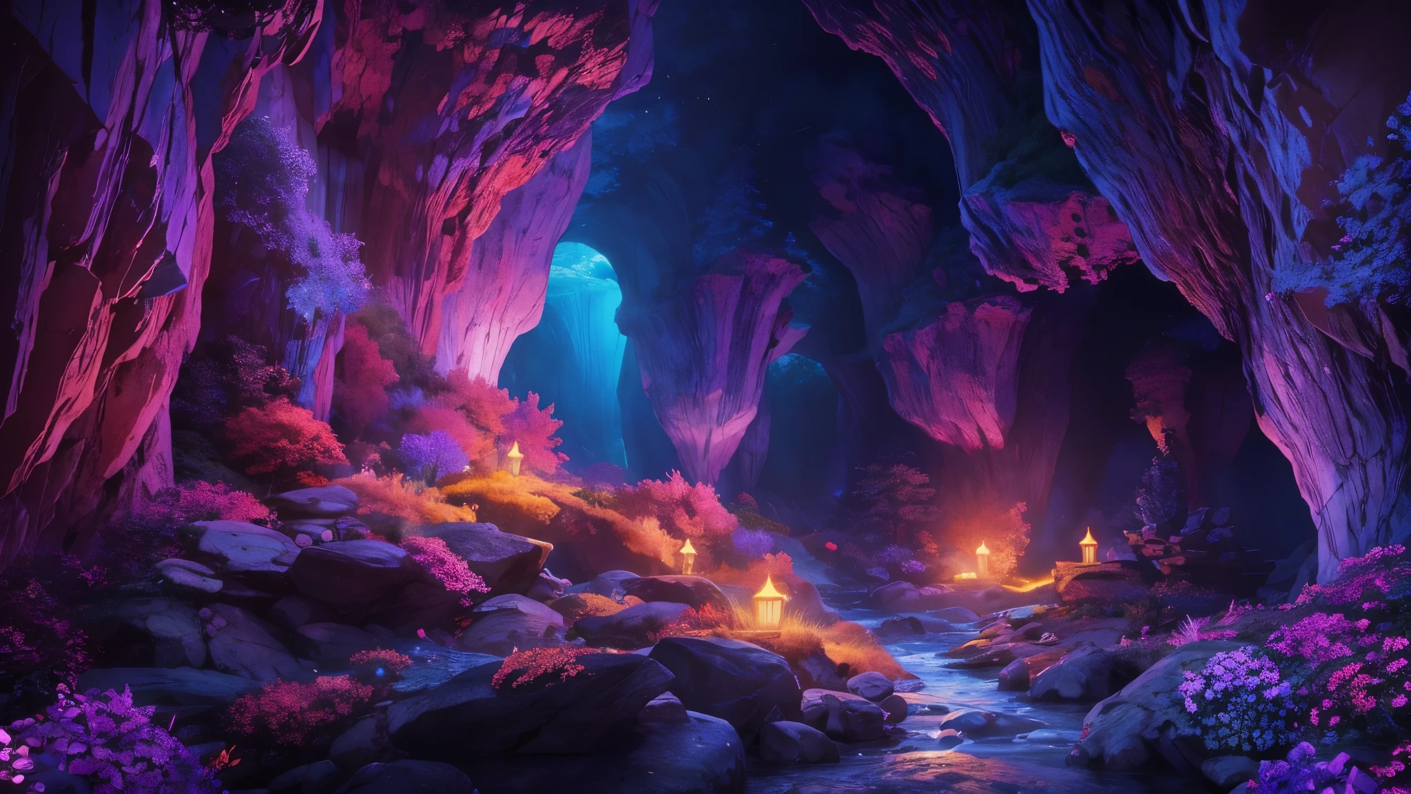 (best quality, 8k, panoramic view, masterpiece) magical mines, enchanted cave, shining jewels, mystical atmosphere, sparkling crystals, jewel tones, ethereal glow, compressed cave, mysterious shadows, glowing moss, hidden treasures, stunning rock formations , intricate details, mesmerizing beauty, timeless masterpiece.