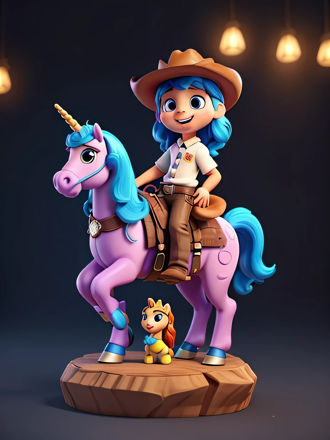 3d character, 3 d character, cartoon unicorn with blue hair and a black horn, (((wearing cowboy hat))) unicorn, white unicorn, unicorn from the tusk movie, blue unicorn, a unicorn, 3 d cavalo pet shop, unicorns, unicorn horn, bonitinho digital art, bonitinho 3 d render, bonitinho cartoon character, Chibi, bonitinho character, personagem toonix, anthropomorphic mare, my little Pony, bonitinho (((movimento)))