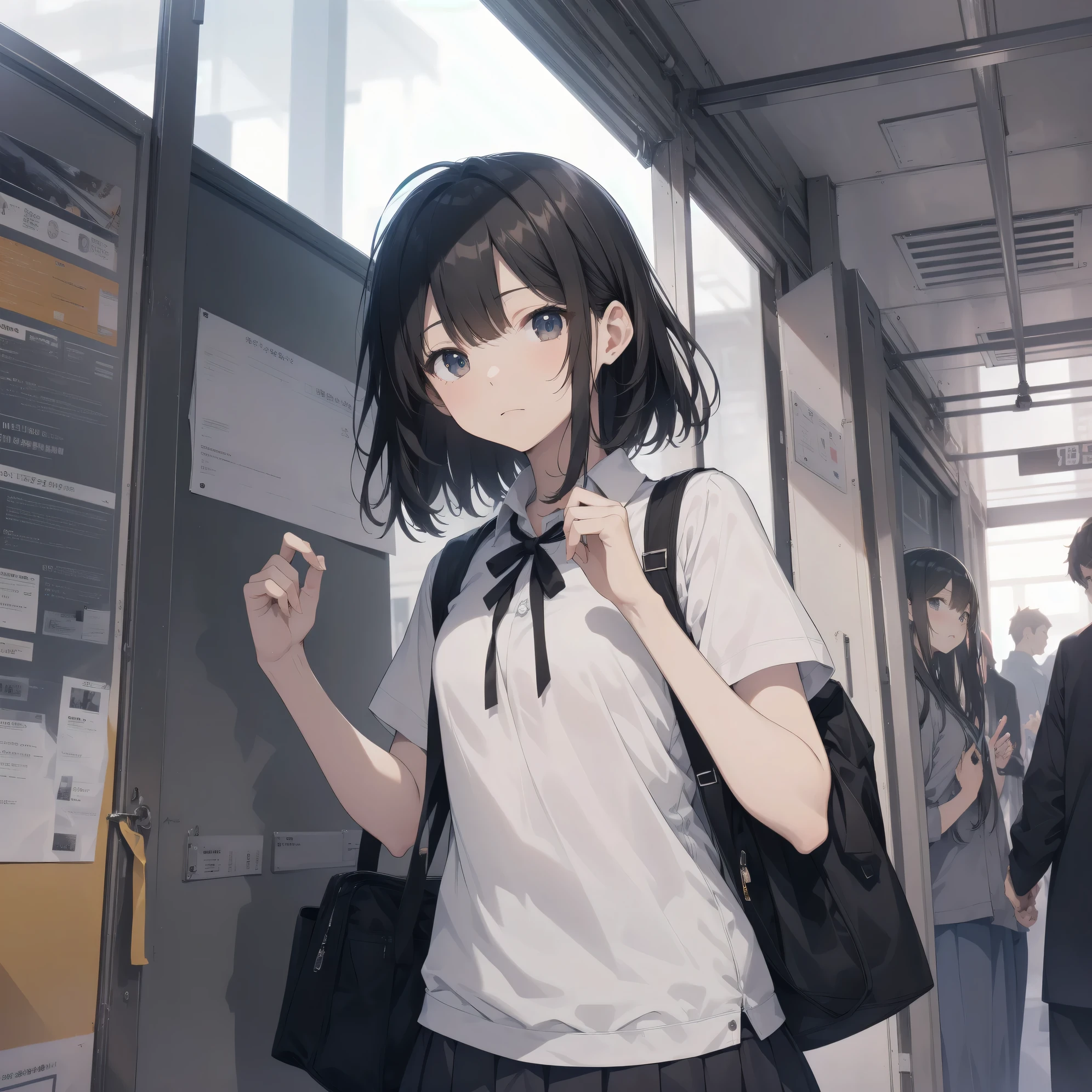 Super Absurd - Top Quality from the God of Art, Super detailed, High resolution, anime moe art style, cute girl portrait, best anime 8K konachan wallpaper, Pixiv contest winners, perfect anatomy,break, (眠そうにalone学校へ行く女の子を描いてください. )break,1 girl, (alone,little woman, 13 years old:1.3),All limbs, full finger,, The charm of an immature body, (very short hair), shortcut, flat chest, , small ass, between legs, small black eyes, detailed and beautiful eyes, Well-proportioned iris and pupils, expressive eyes, High resolutionの詳細な髪, yawn, neck ribbon, shirt, collared shirt, skirt, pleated skirt, , (detailed lighting), (detailed background), On the way to school. break,super dense skin, Best cinematic lighting powered by famous artist, 8K,Beauty Illustration,photoshop_(Moderate),Absurd Hi-Res,UHD,rough skin,break,((artist:kantoku)), artist:dark black,artist:shinkai makoto,artist:sekiya asami,artist:Fujiyama,
