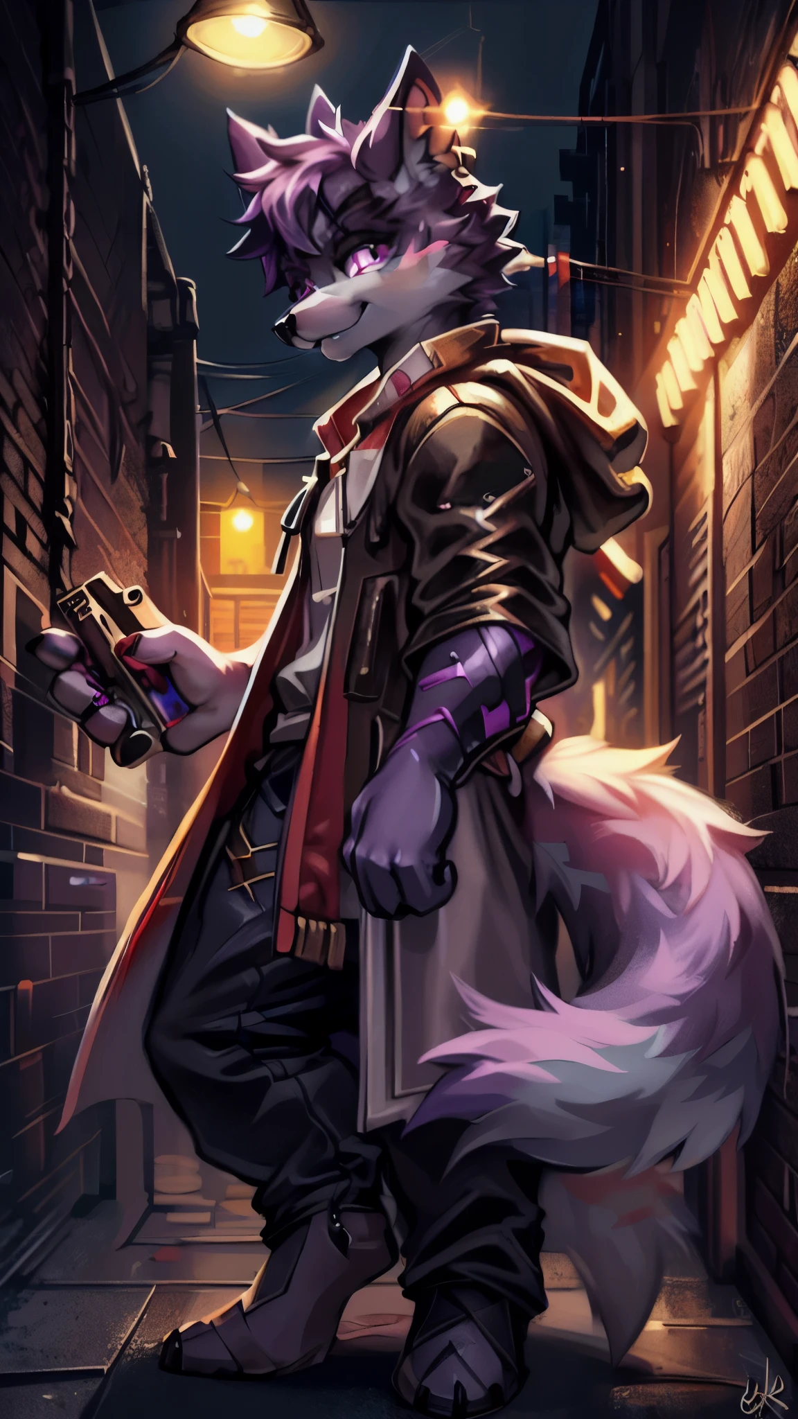 a close up of a person in a coat and a cat, an anthropomorphic cyberpunk fox, commission for high res, art of silverfox, wolf o'donnell, very very beautiful furry art, pov furry art, cyberpunk shading, cyberpunk street goon, stylized urban fantasy artwork, commission art, furry mawshot art, cyberpunk alley, furry character portrait