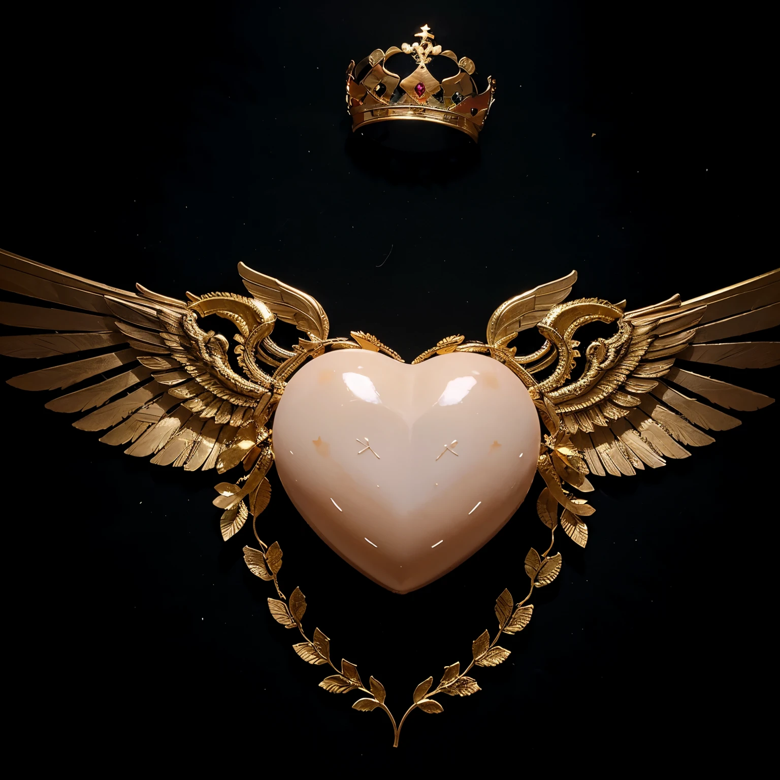 Transparent heart with wings and crown