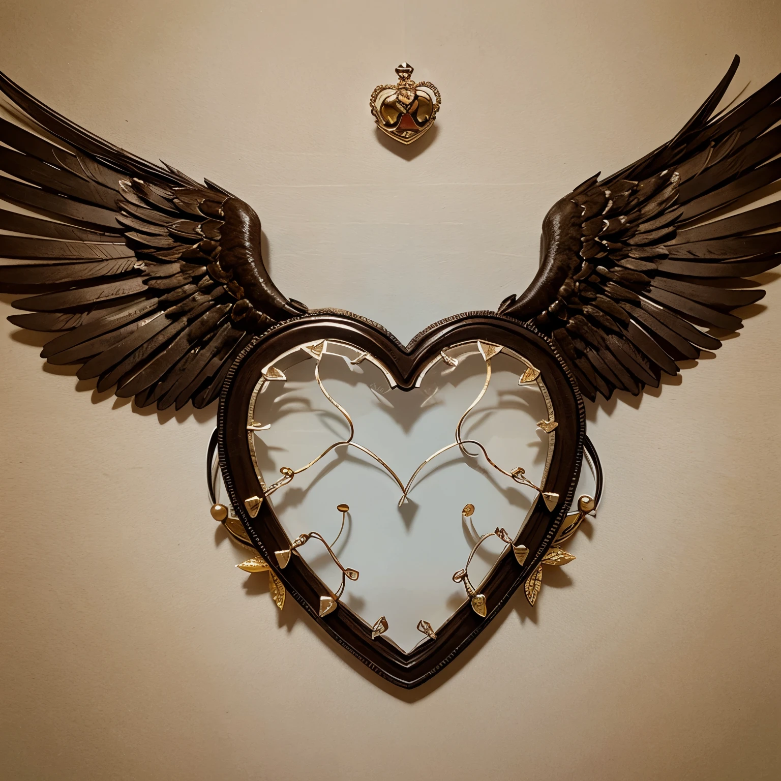 Transparent heart with wings and crown